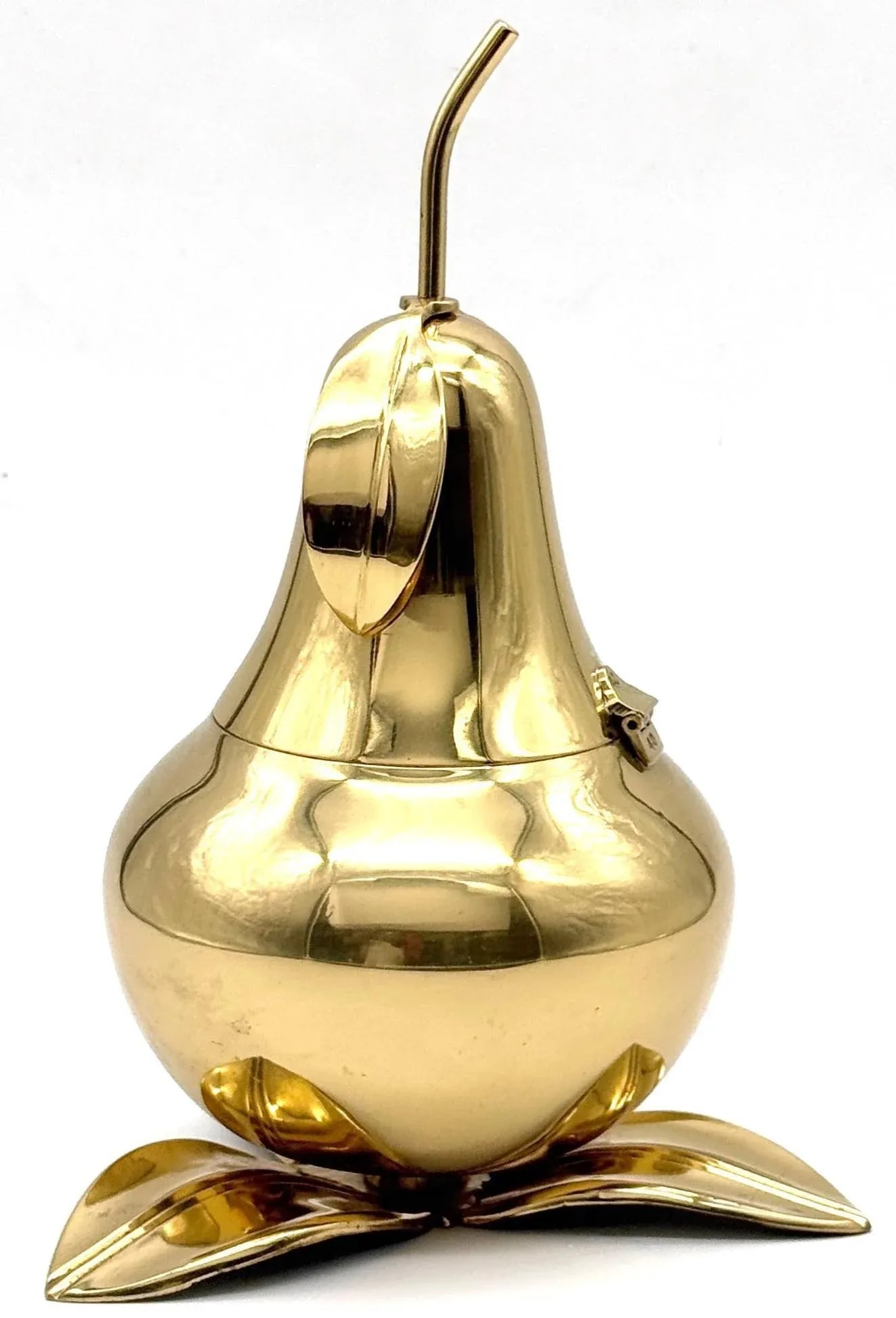 1970s Italian Brass Pear Form Lidded Table Box on Leaf Base - 3
