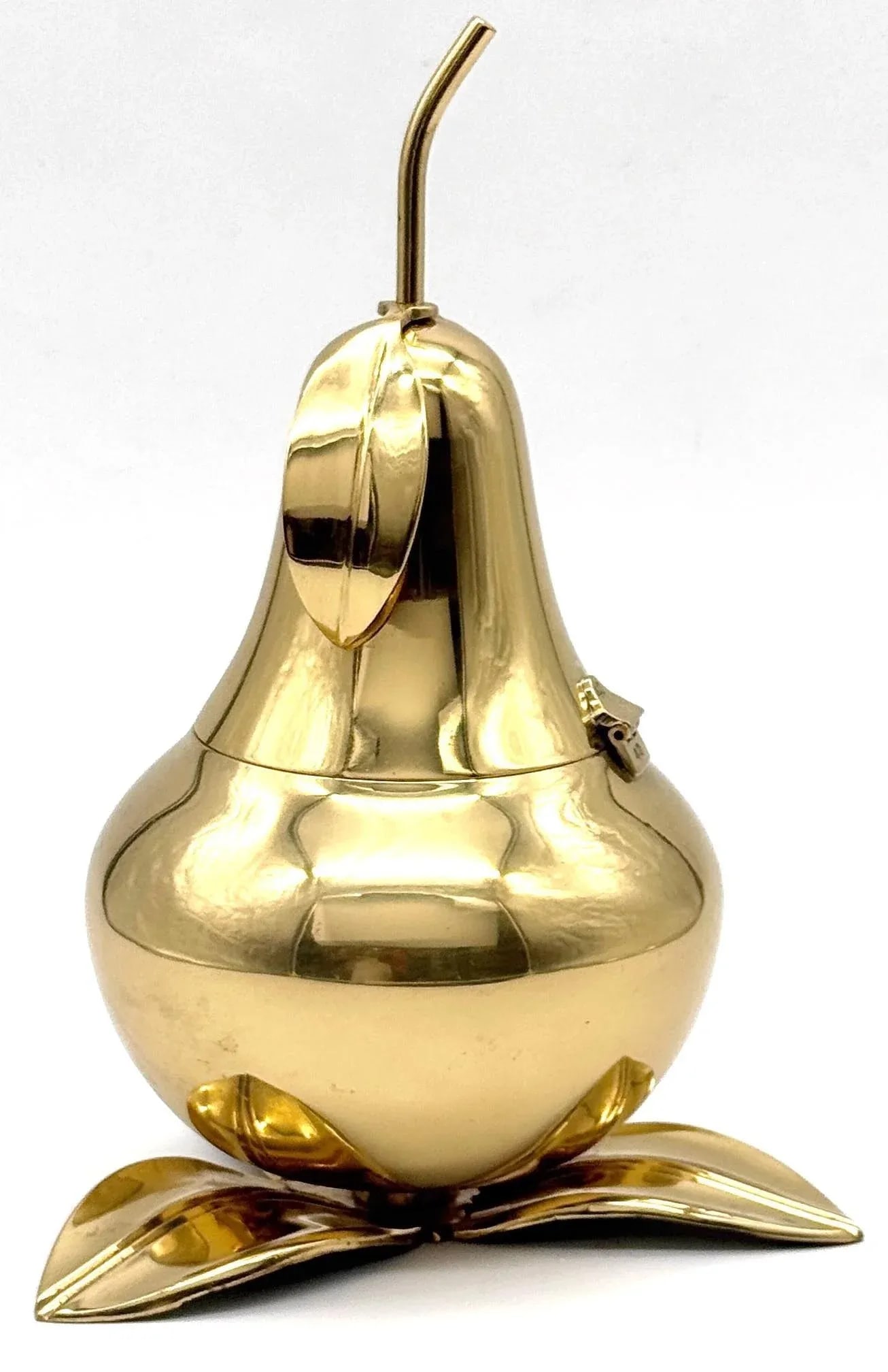 1970s Italian Brass Pear Form Lidded Table Box on Leaf Base - 4