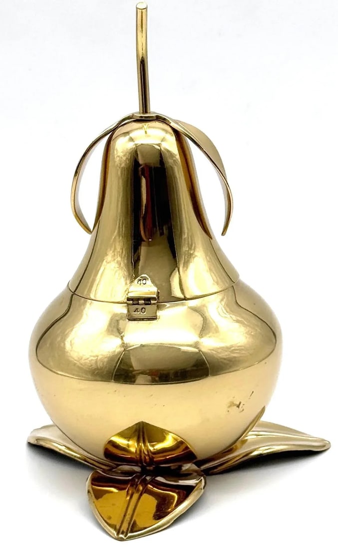 1970s Italian Brass Pear Form Lidded Table Box on Leaf Base - 5