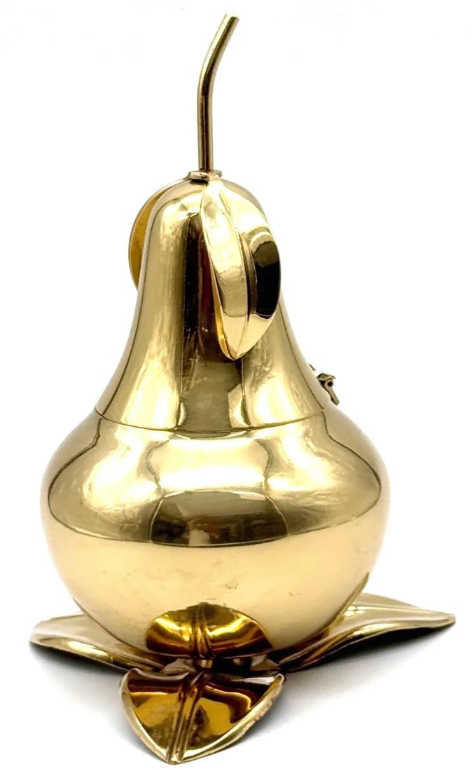 1970s Italian Brass Pear Form Lidded Table Box on Leaf Base - 7