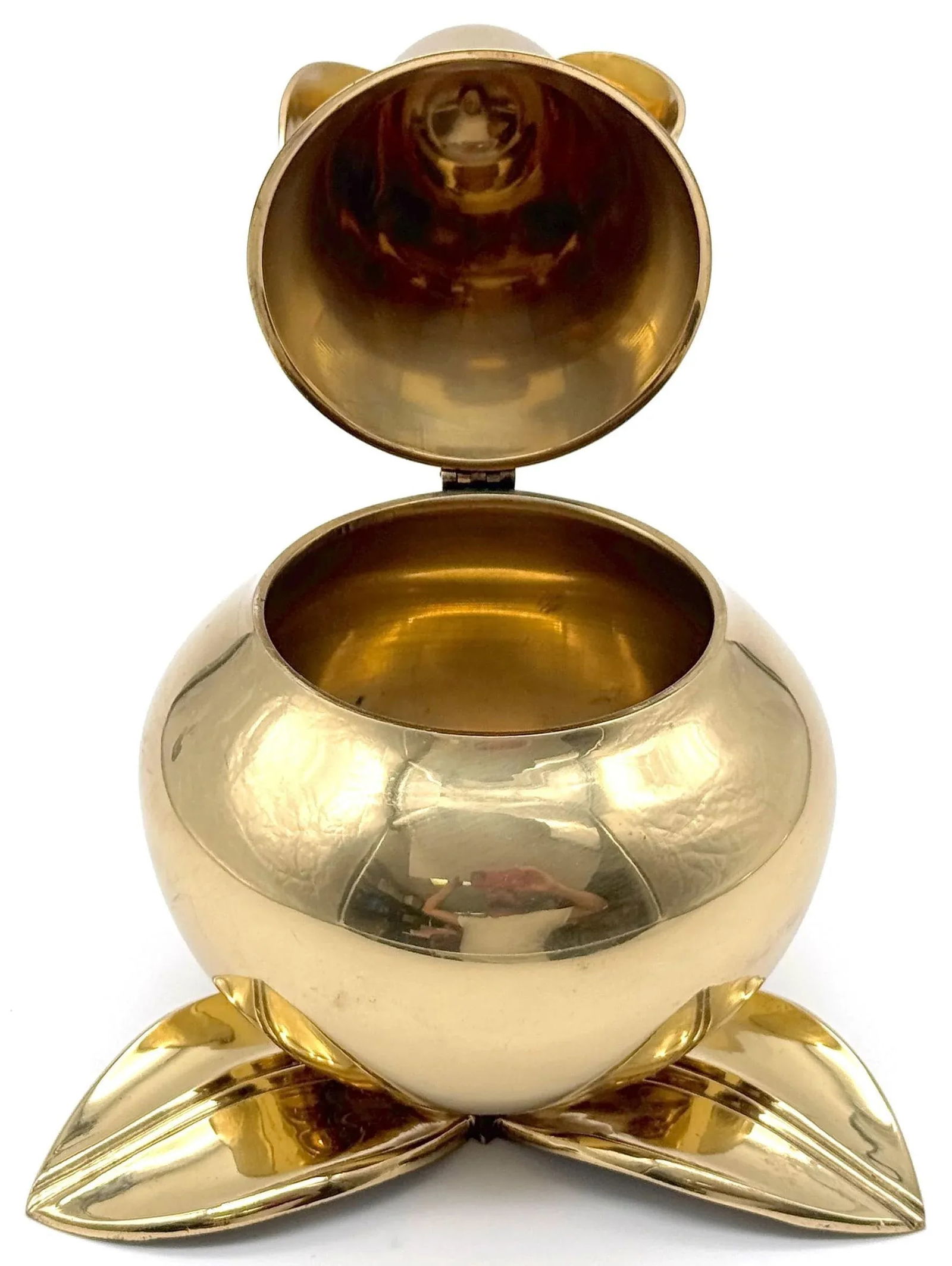 1970s Italian Brass Pear Form Lidded Table Box on Leaf Base - 8