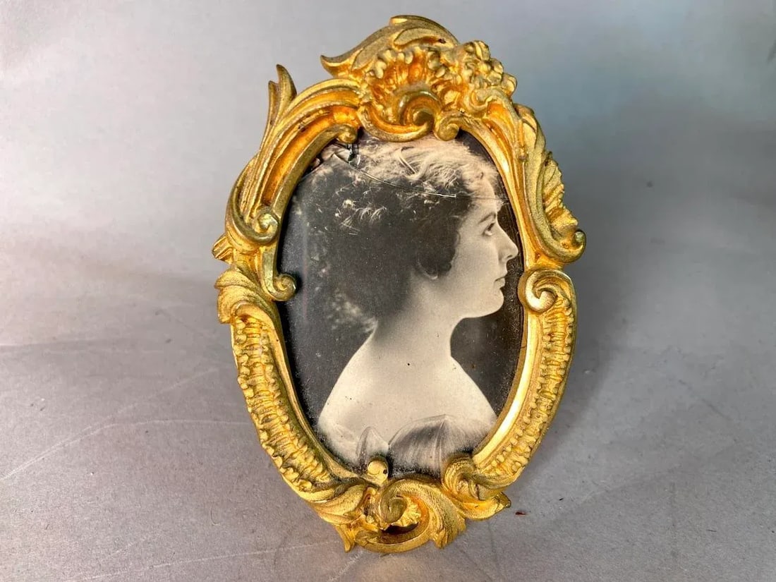 19thC French Gilded Bronze Miniature Floral Picture Frame - 6