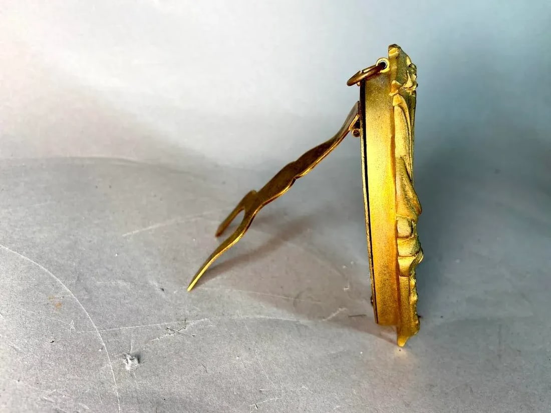 19thC French Gilded Bronze Miniature Floral Picture Frame - 8