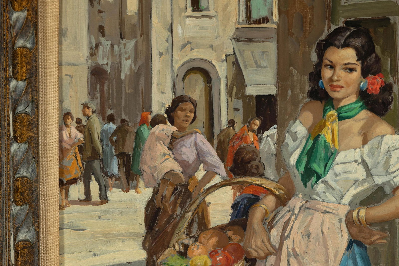 Oil Painting of an Italian Woman in a Market Scene Signed G. Graziani - 12