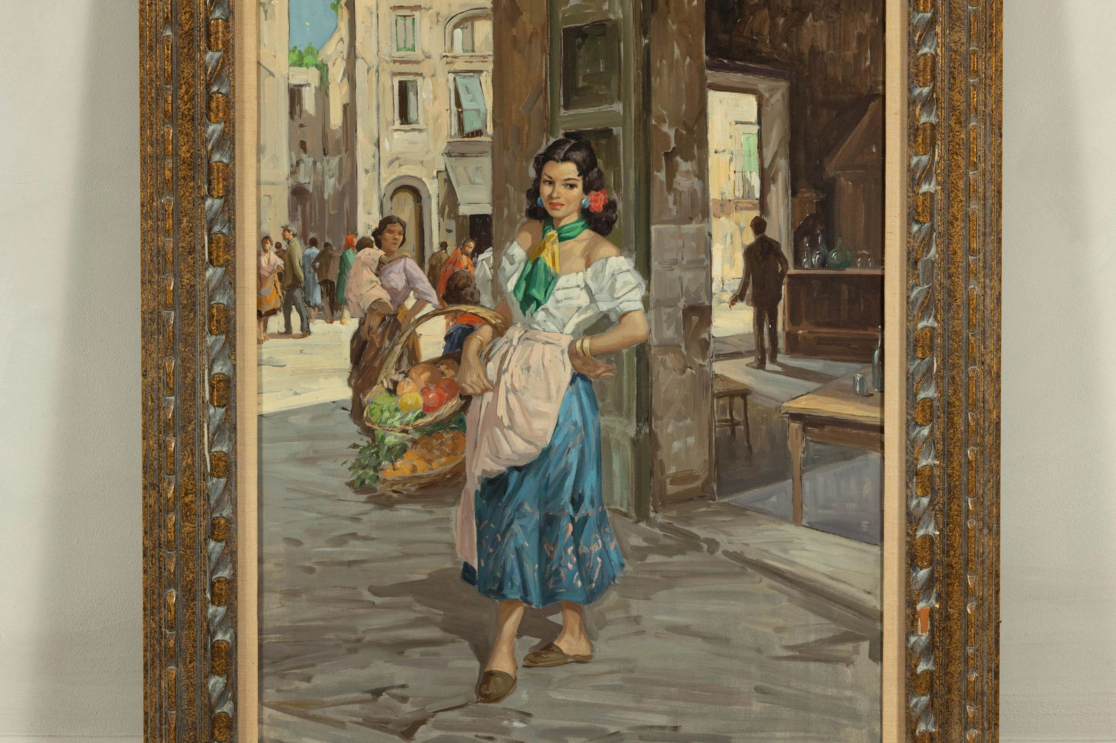Oil Painting of an Italian Woman in a Market Scene Signed G. Graziani - 7