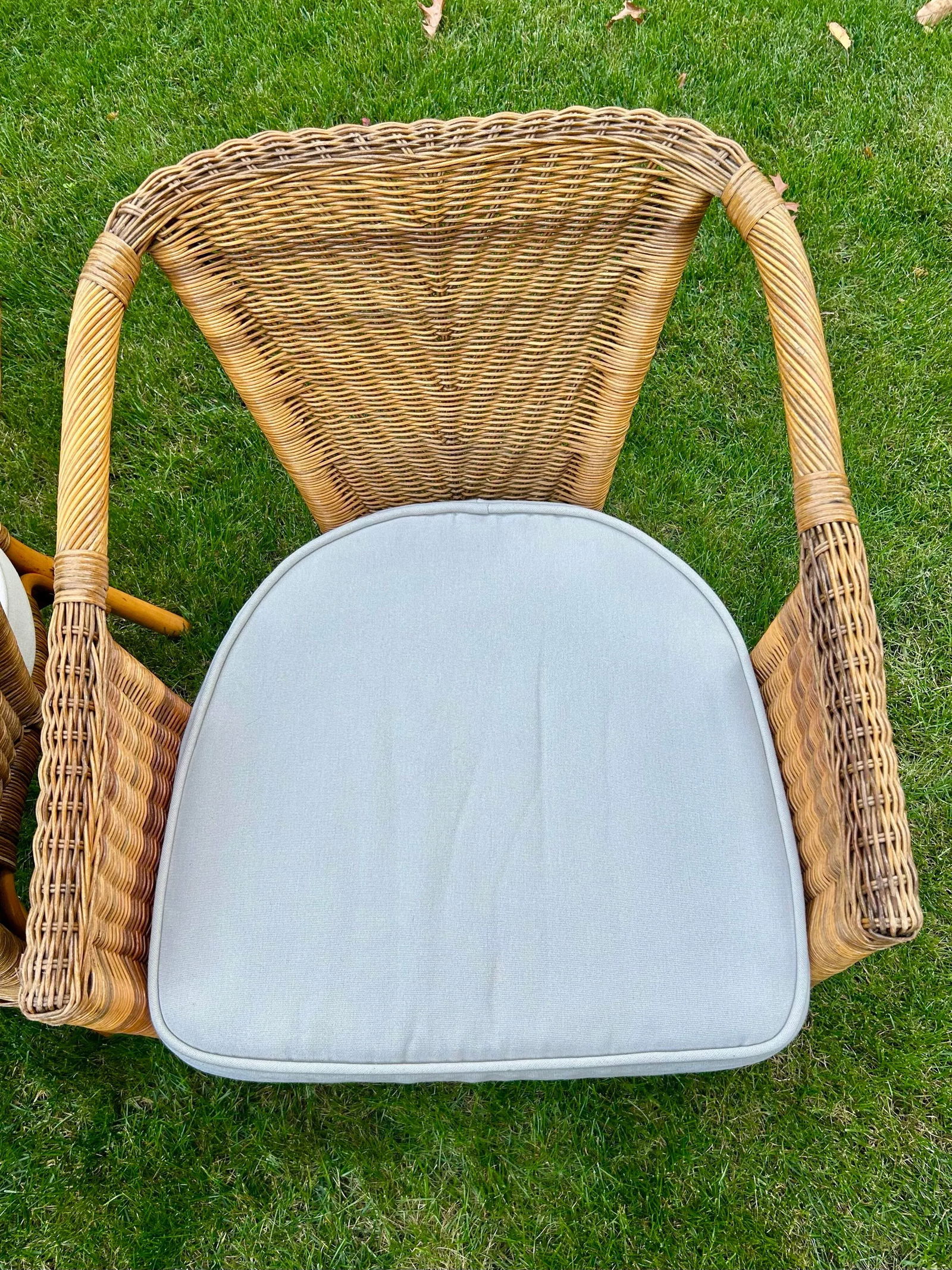 Two Wicker, Rattan and Bamboo Boho Chic Style, Arm Chairs, W/Tan Cushions, 1990's - 9