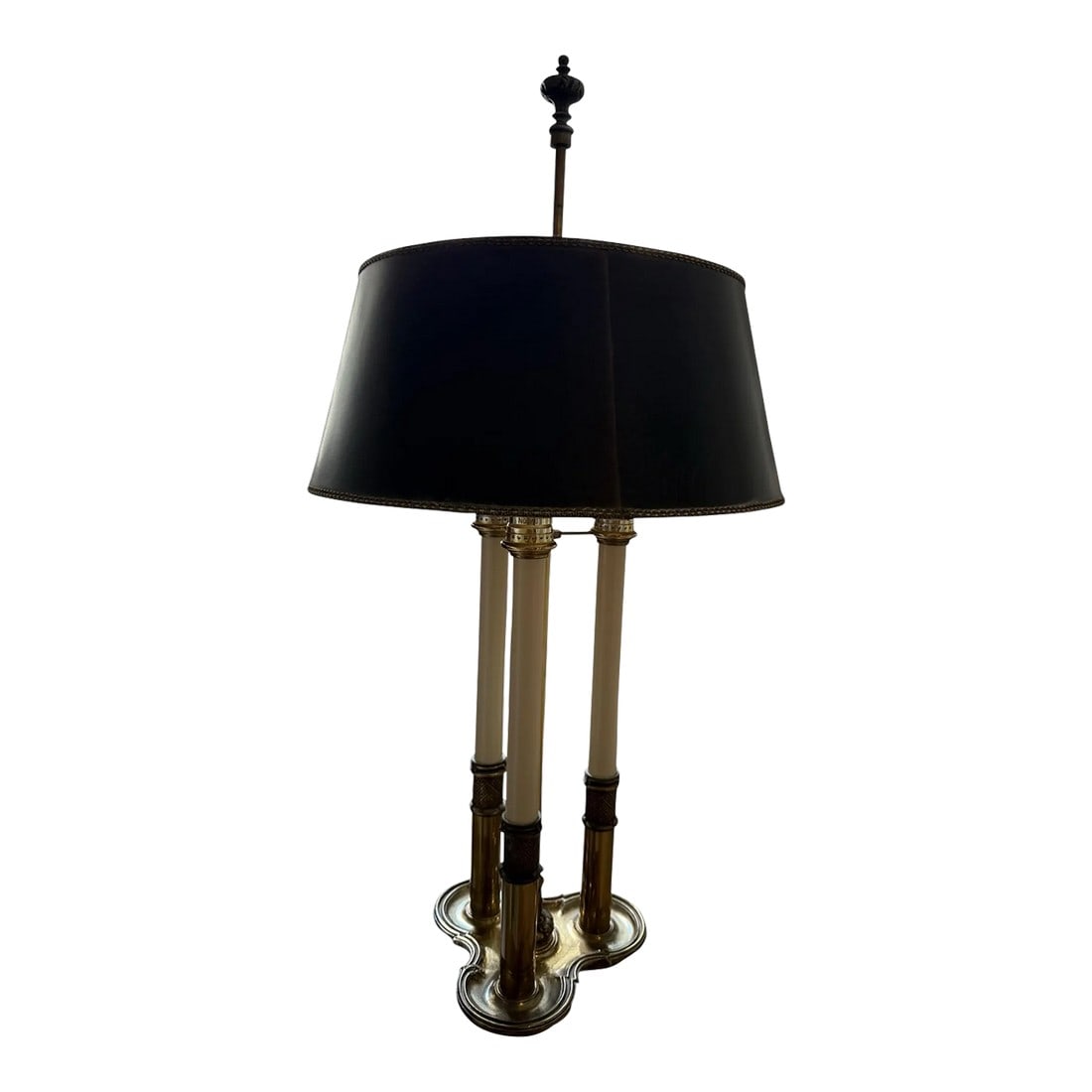 1930s Brass Bouillotte Candlestick Lamp by Stiffel With Black Shade (1 of 7)