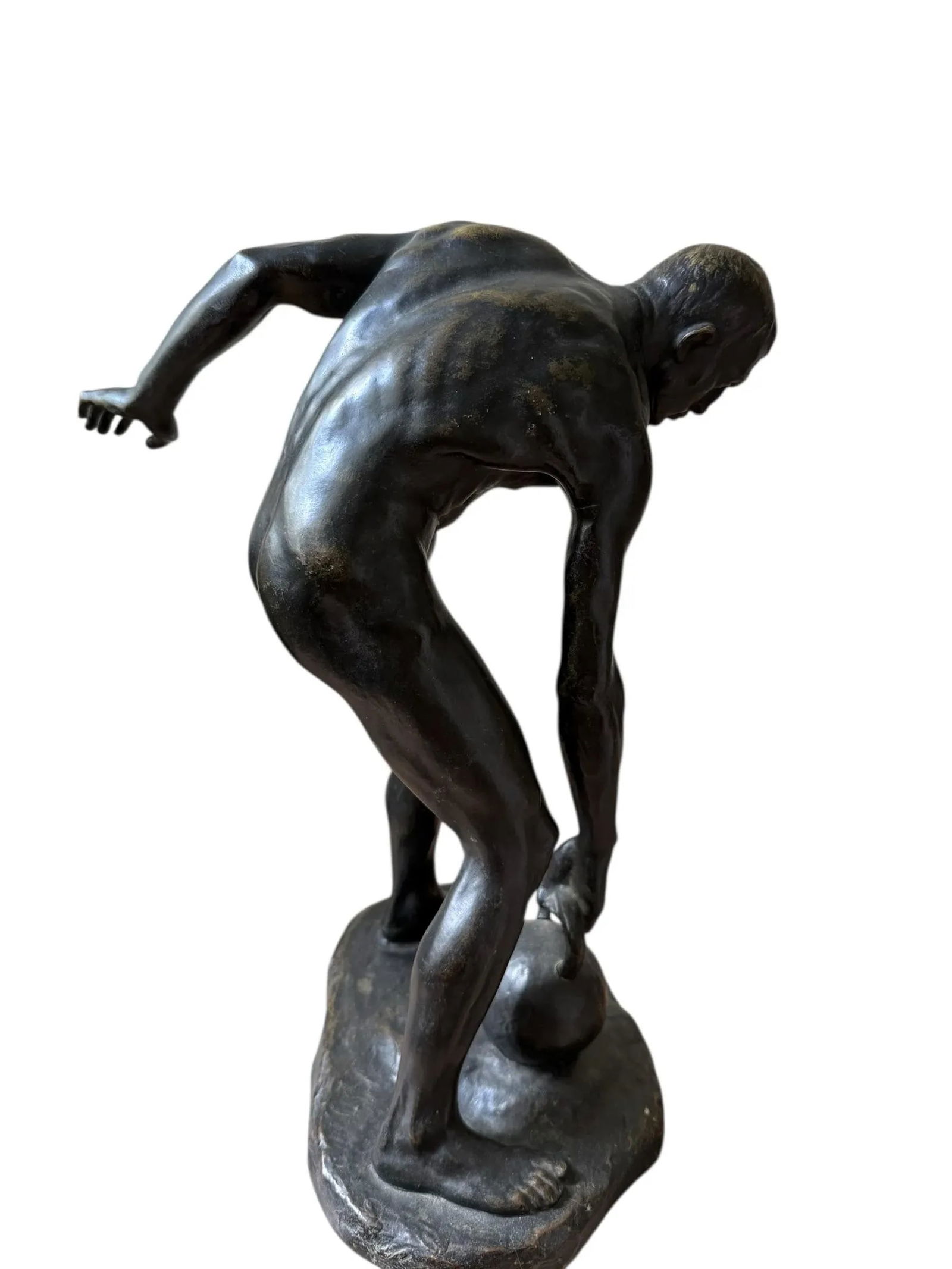 Antique Bronze Sculpture Titled Male Athlete With Kettlebell by Fritz Reinhold Seifert Made 1922 - 2