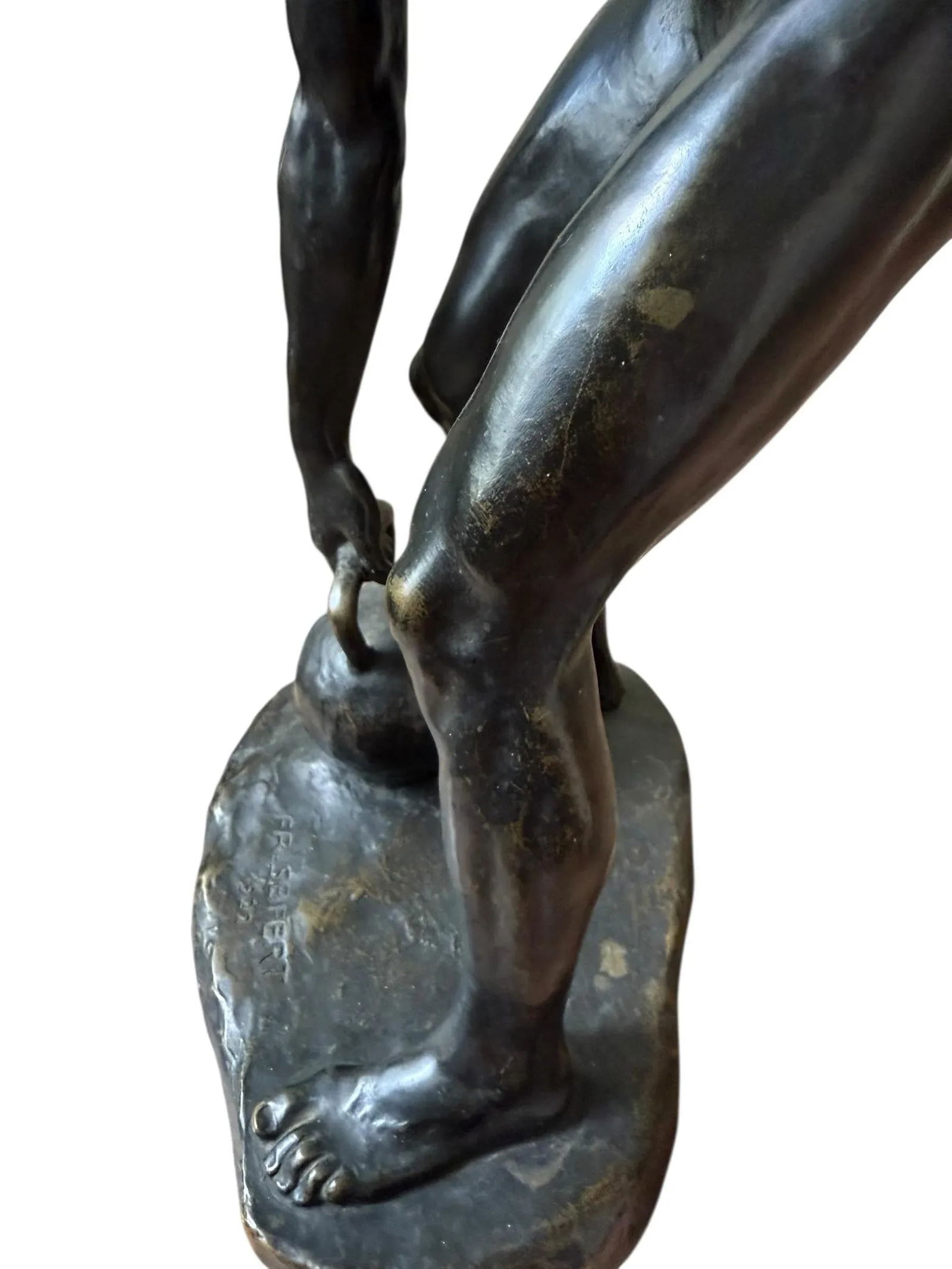 Antique Bronze Sculpture Titled Male Athlete With Kettlebell by Fritz Reinhold Seifert Made 1922 - 9