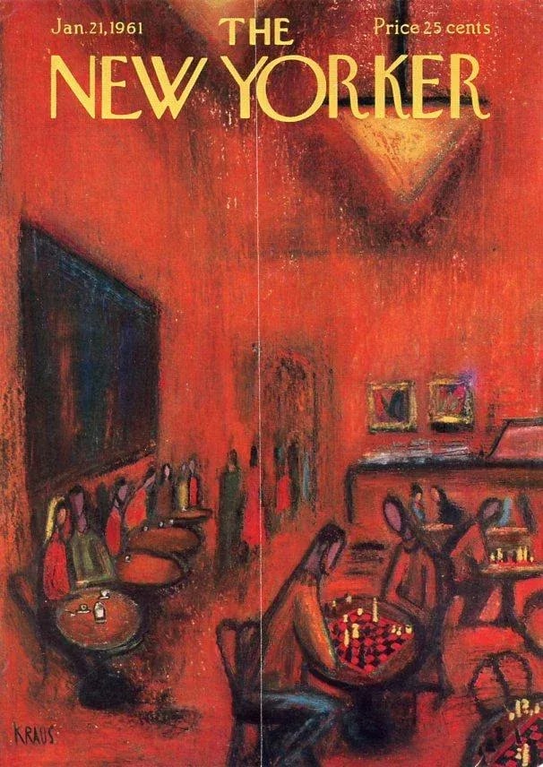 Original 1961 New Yorker Cover, January 21, Vintage New Yorker Magazine Cover by Robert Kraus, Bistr - 2