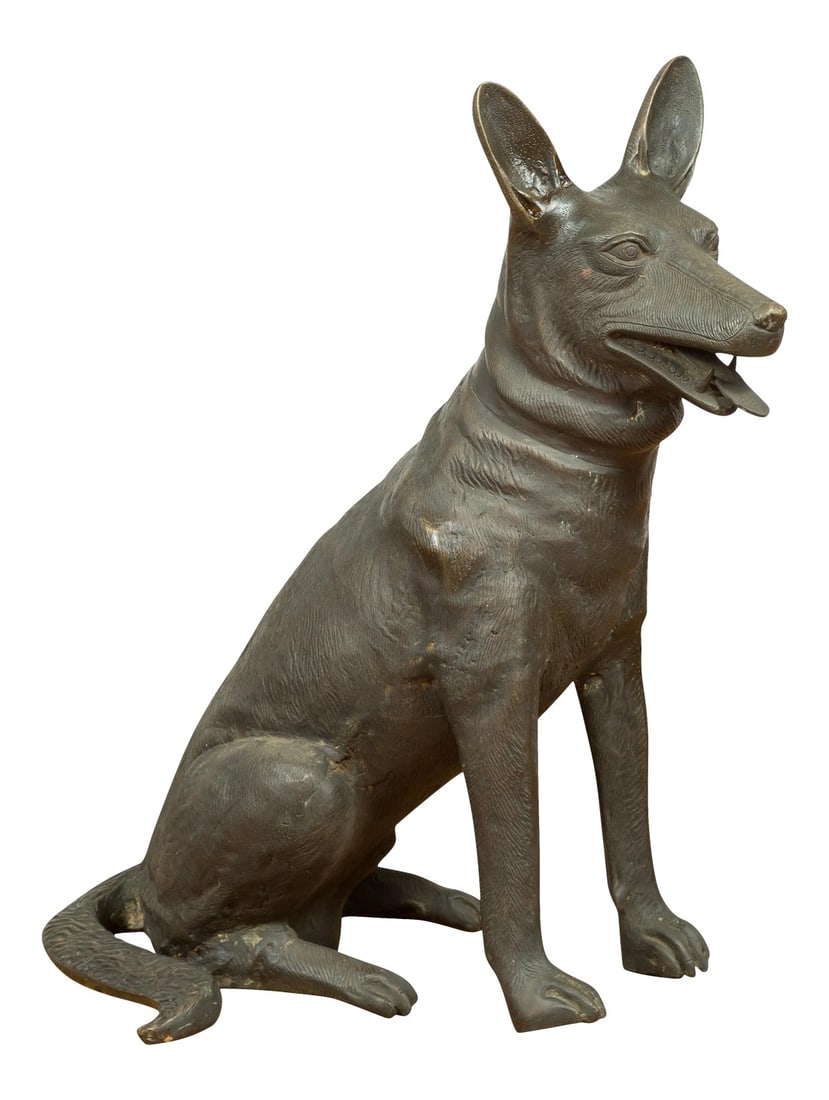 Contemporary Bronze Sculpture Depicting a German Shepherd with Dark Patina (1 of 12)
