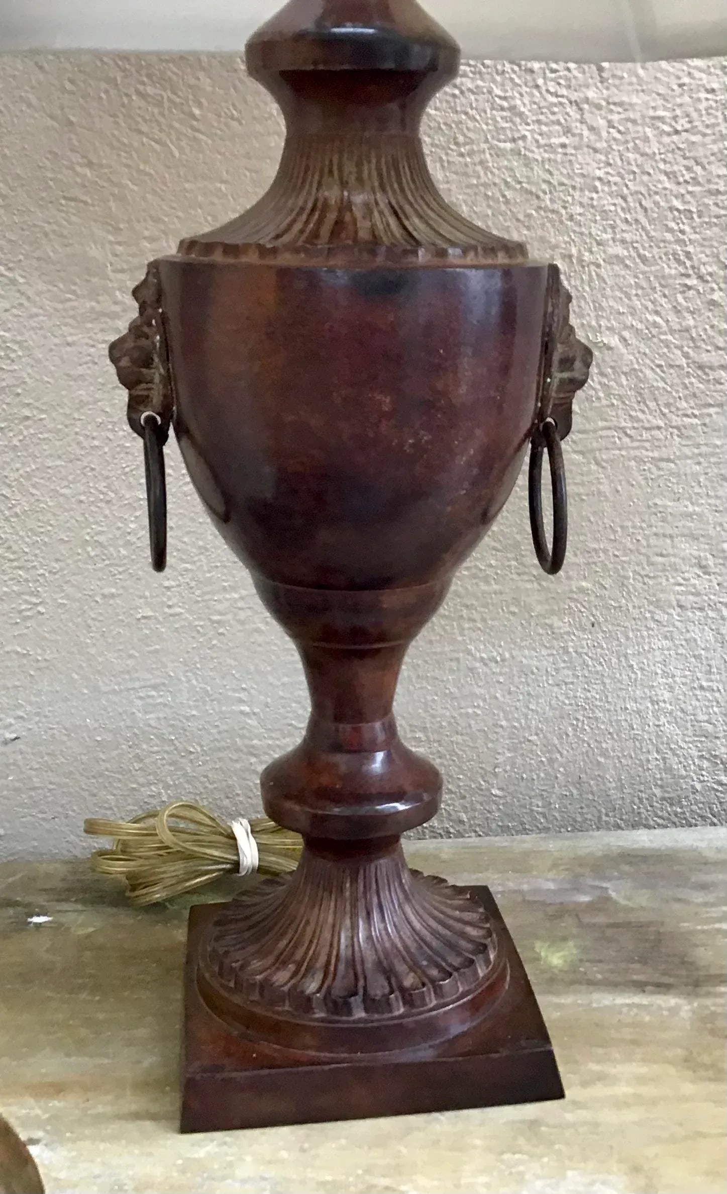 Neoclassic Metal Lion Handle Urn Lamp - 2