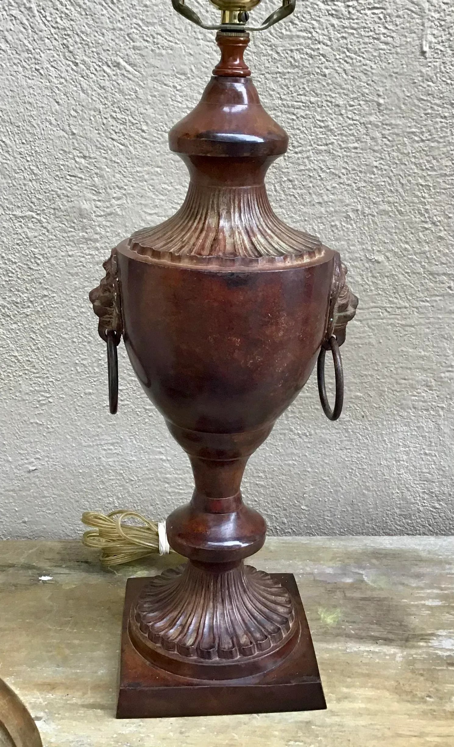 Neoclassic Metal Lion Handle Urn Lamp - 3
