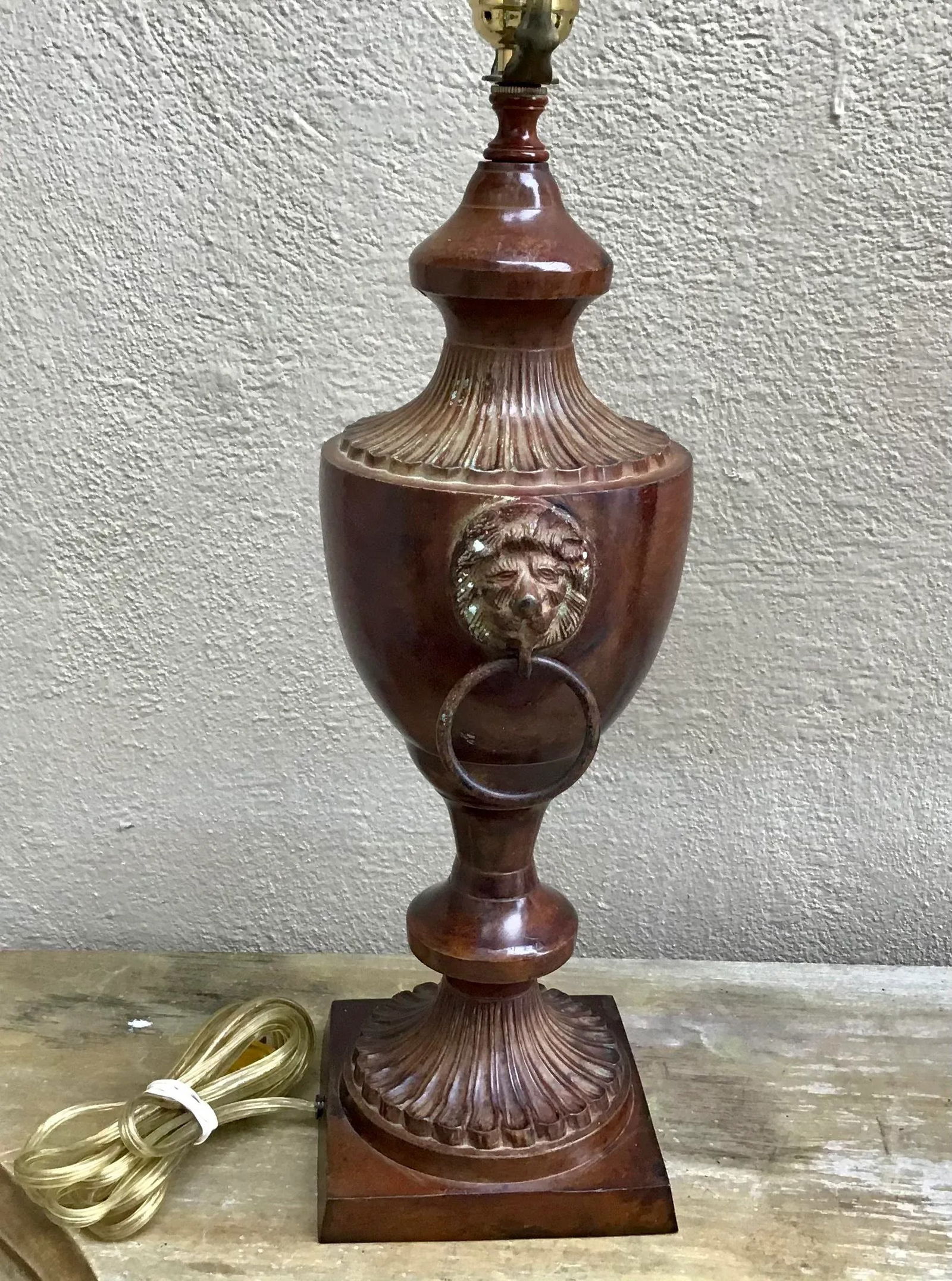 Neoclassic Metal Lion Handle Urn Lamp - 5