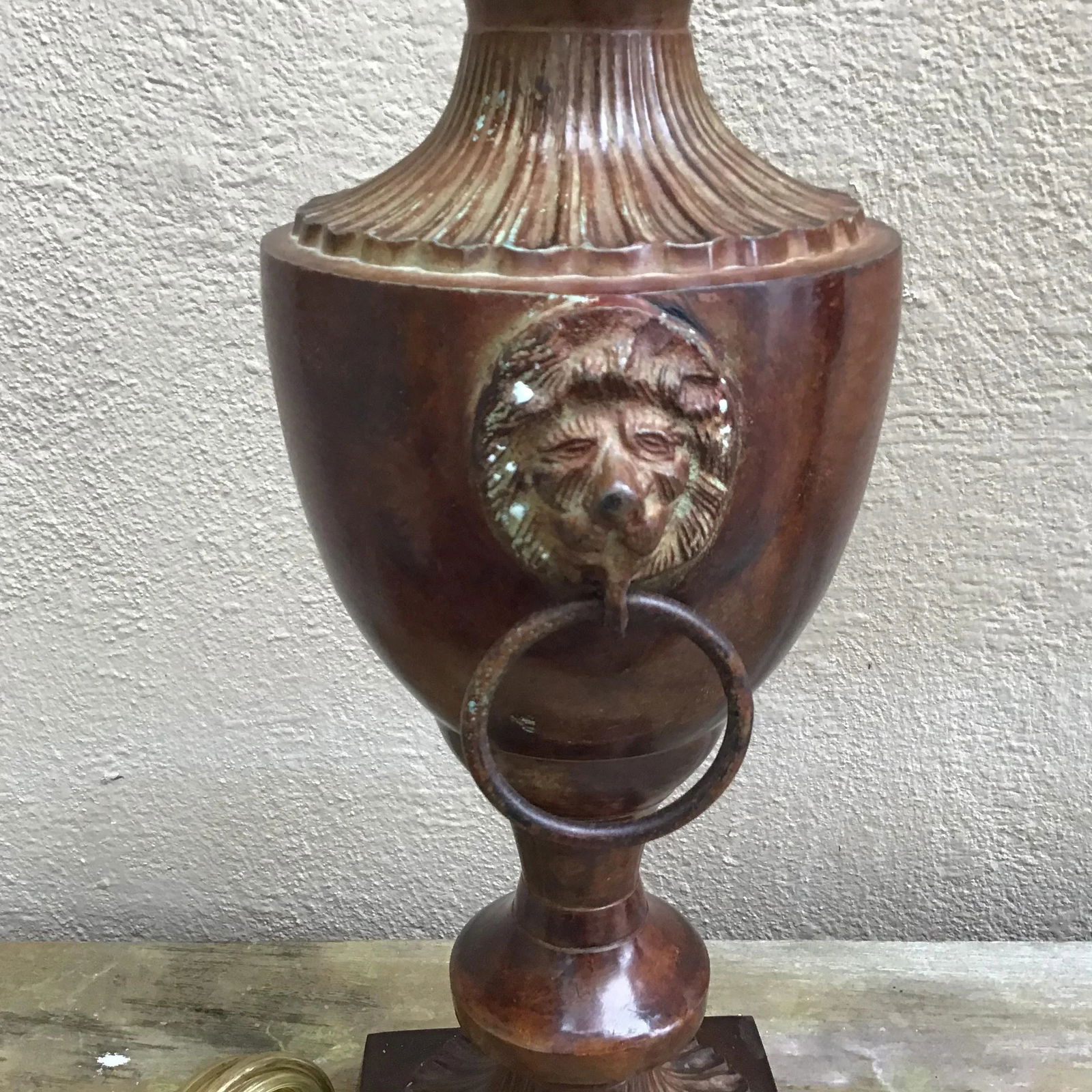 Neoclassic Metal Lion Handle Urn Lamp - 8