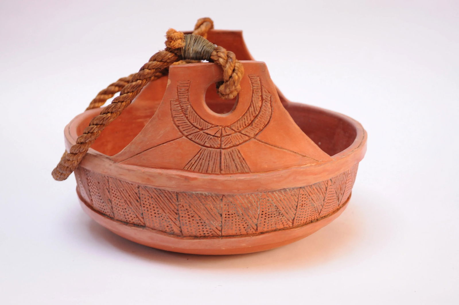 Studio Ceramic Terracotta Basket / Bowl With Woven Handle - 2