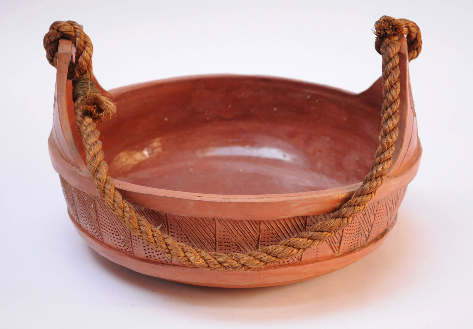 Studio Ceramic Terracotta Basket / Bowl With Woven Handle - 3