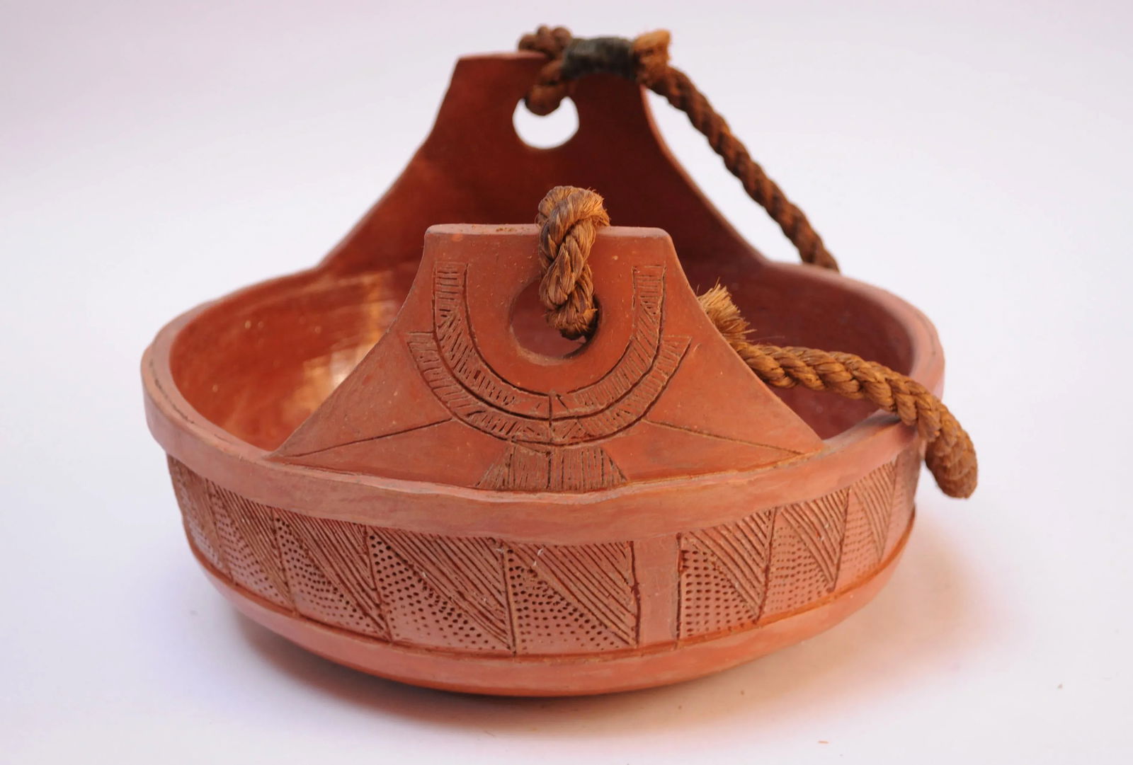 Studio Ceramic Terracotta Basket / Bowl With Woven Handle - 5