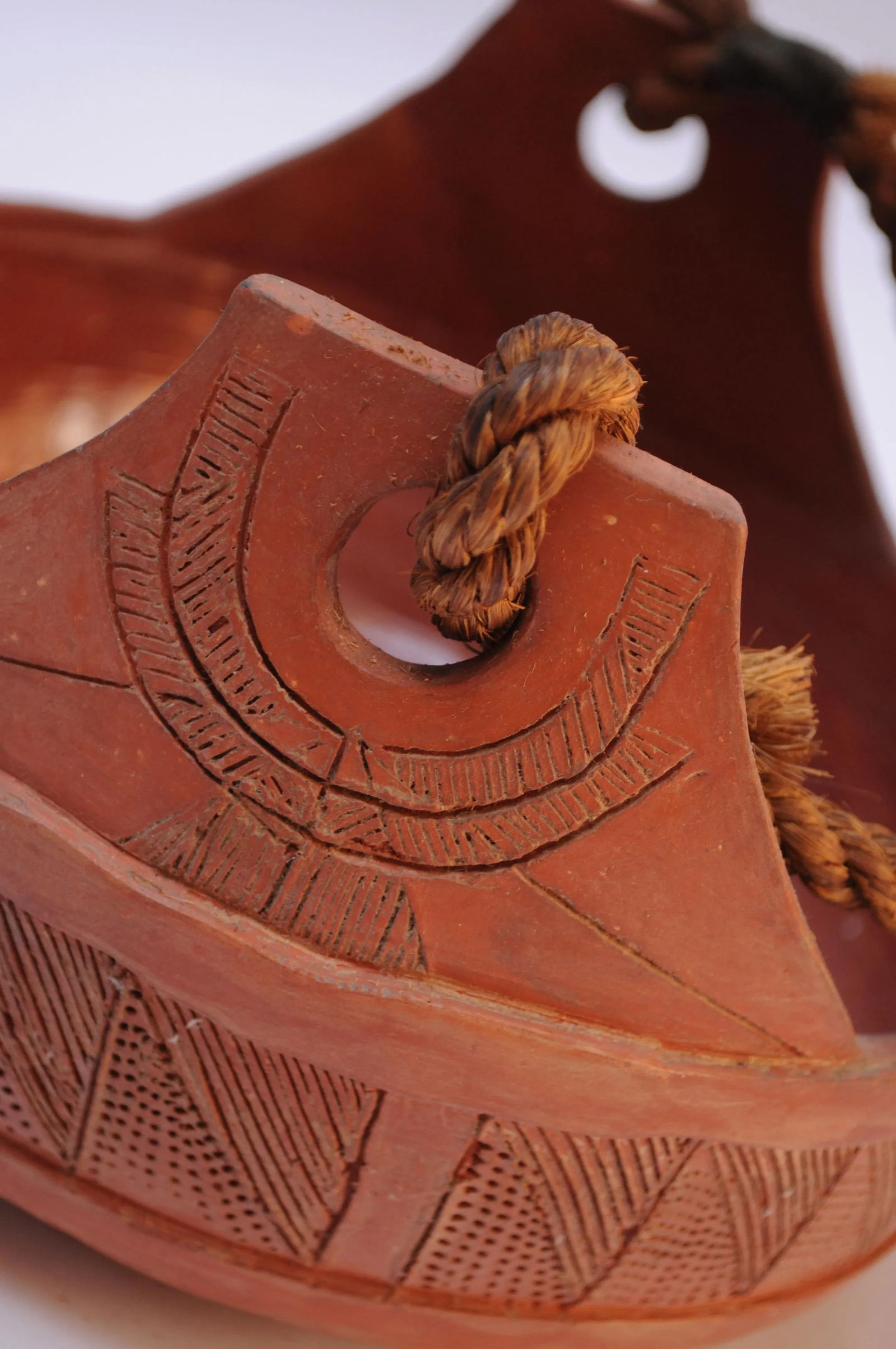 Studio Ceramic Terracotta Basket / Bowl With Woven Handle - 9