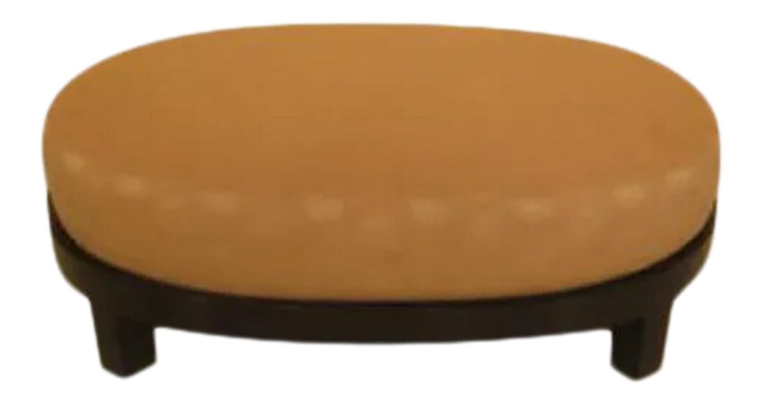 Modern Design Large Upholstered Ottoman: Approx: 5 Years Old Mid Century Modern Design Quality Construction Nice Decorator Upholstery Massive Size Ottoman Dark Mahogany Finish Legs w. Silver Capped Feet Nice Well Cared For Condition, Ready F