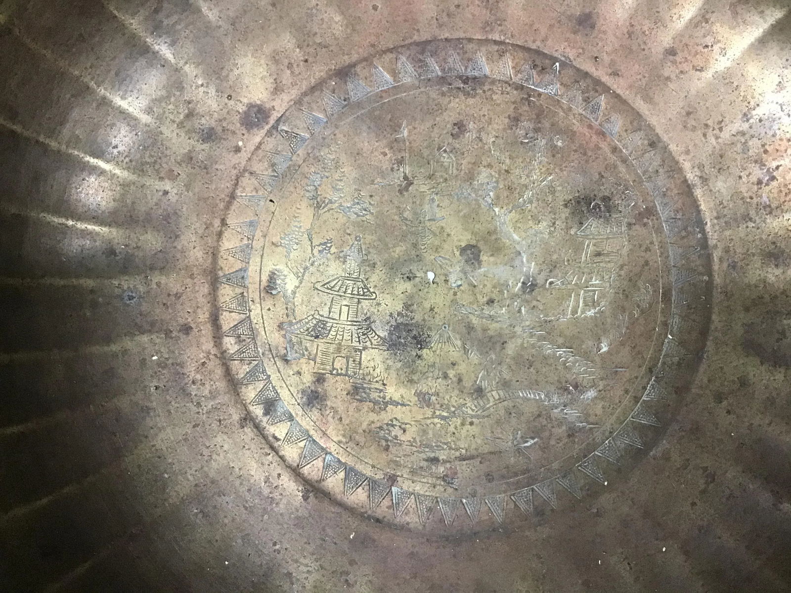 Large Antique Chinese Brass Bowl - 3