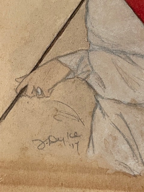 Graphite/Gouache Portrait of University of Wi Sportsfan, Signed & Dated 1917 - 4