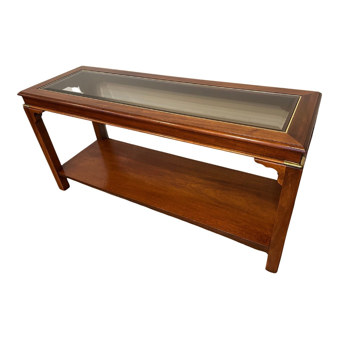Vintage Lane Furniture Mid-Century Modern Walnut Console Table With Beveled Glass Top and Brass Acce (1 of 18)