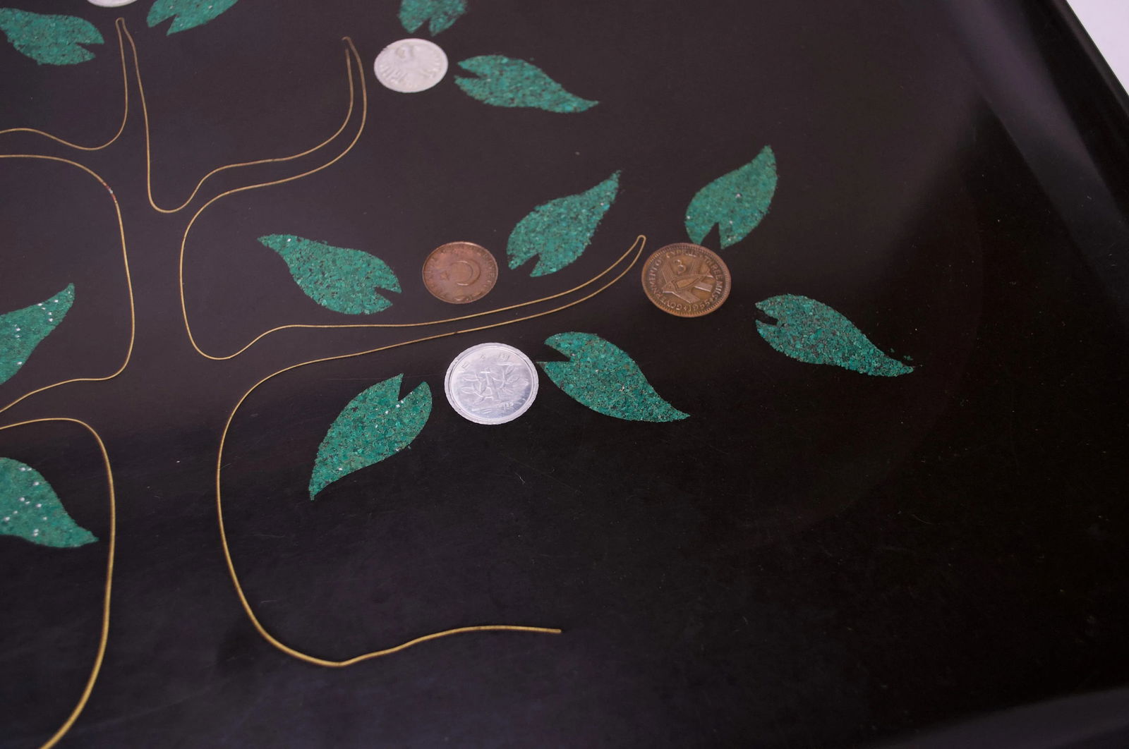 Large Mid-Century Black Resin Inlaid "Tree of Life" Tray by Couroc - 7
