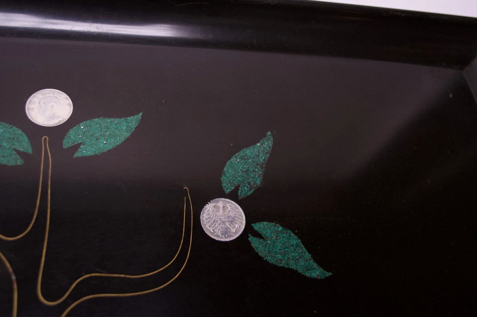 Large Mid-Century Black Resin Inlaid "Tree of Life" Tray by Couroc - 8