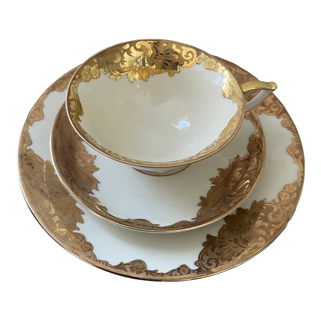 1940s PMR Bavaria Jaeger & Co. Teacup With Saucer and Dessert Plate - Germany Us Zone (Gold) (1 of 5)