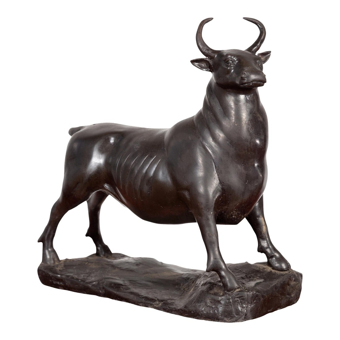 Contemporary Lost Wax Bronze Sculpture Depicting a Bull with Dark Patina: A contemporary bronze sculpture depicting a bull, with dark patina. Created with the traditional technique of the lost-wax (Ã la cire perdue) that allows a great precision and finesse in th