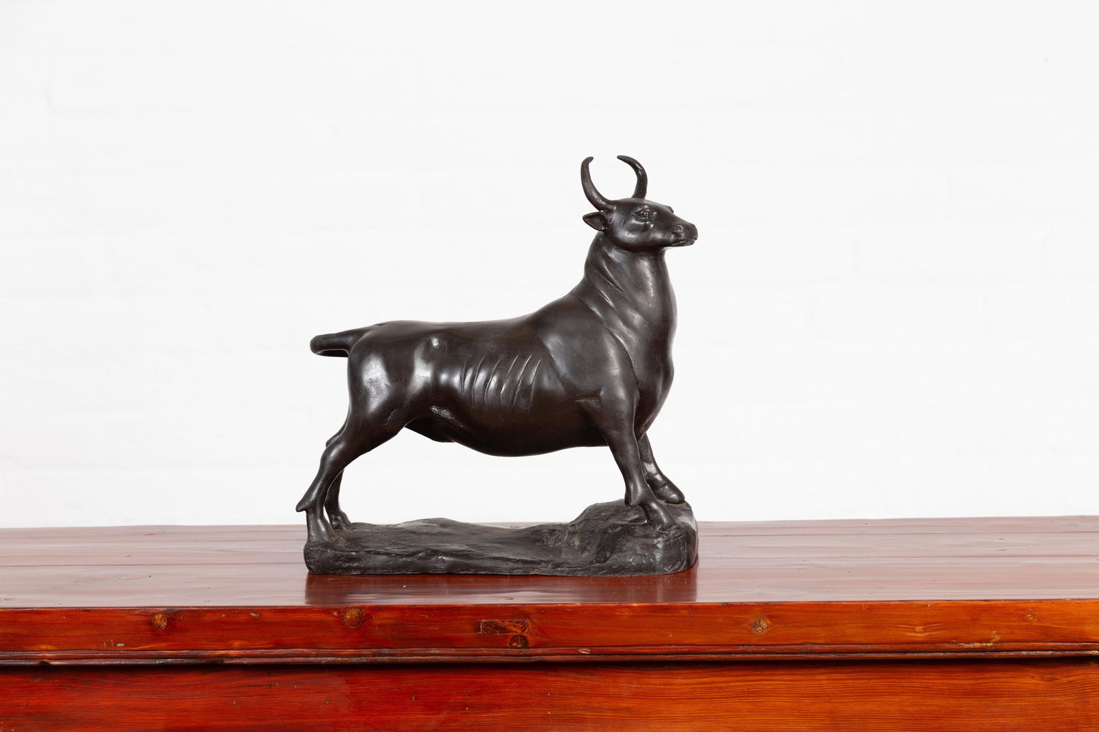Contemporary Lost Wax Bronze Sculpture Depicting a Bull with Dark Patina - 4