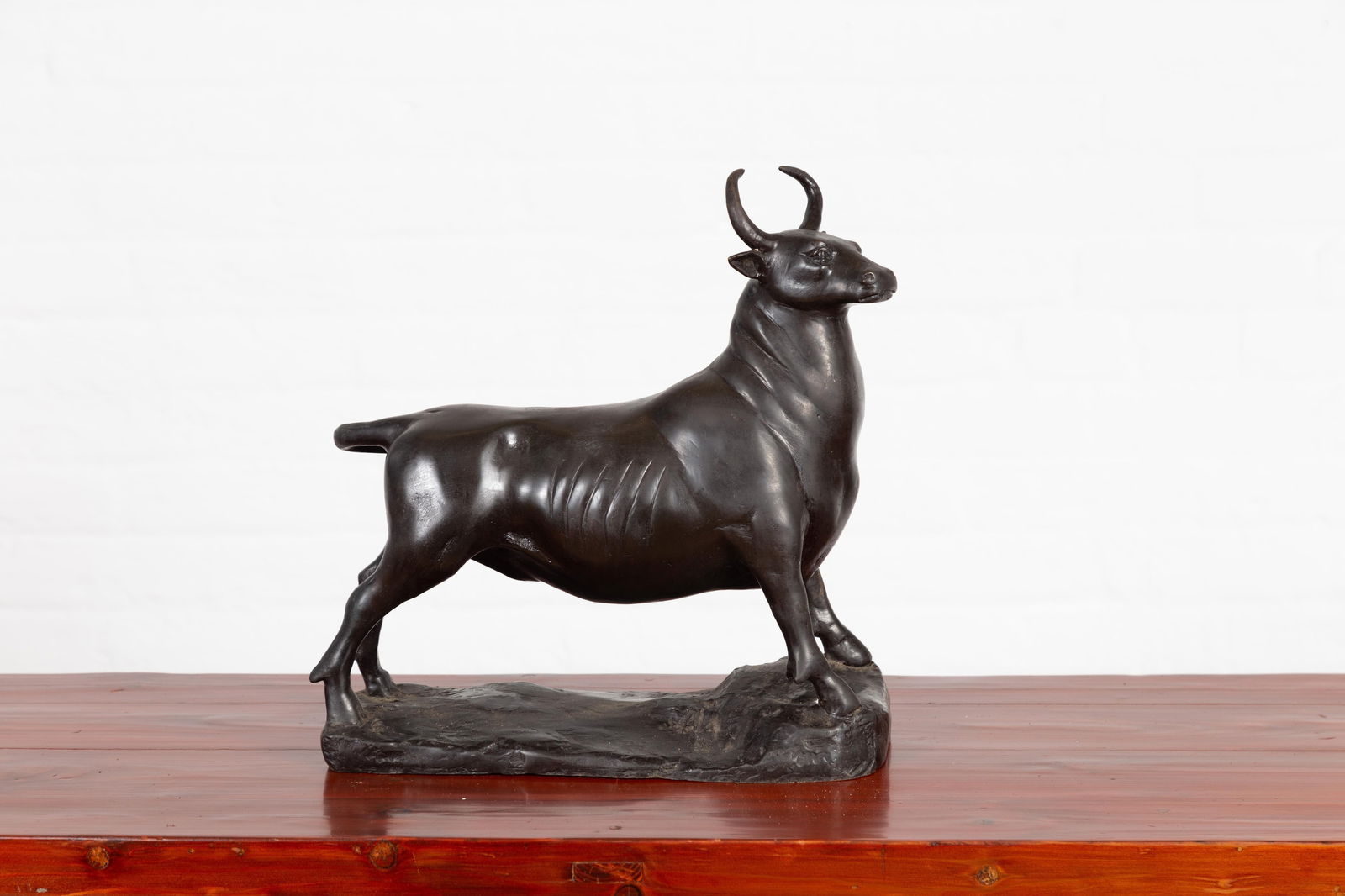 Contemporary Lost Wax Bronze Sculpture Depicting a Bull with Dark Patina - 5
