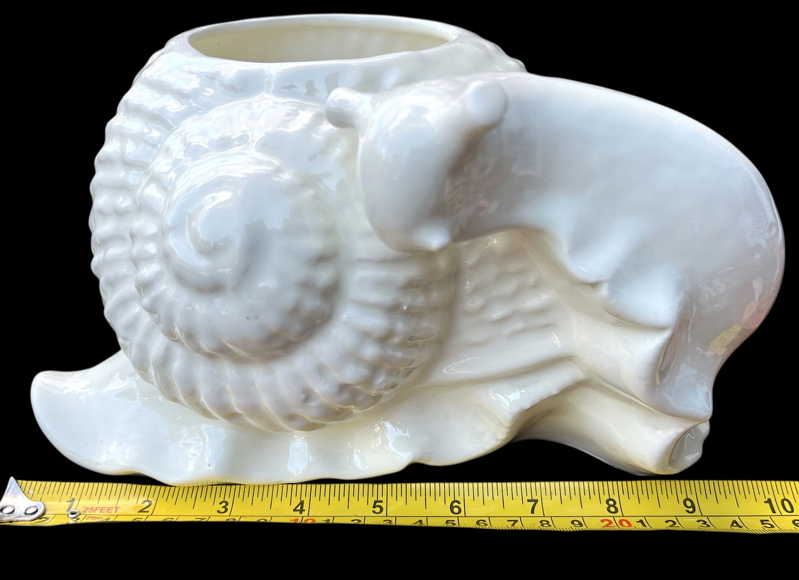 1960s Spanish White Majolica Snail Planter Cachepot Highly Detailed & Sculptural - 12
