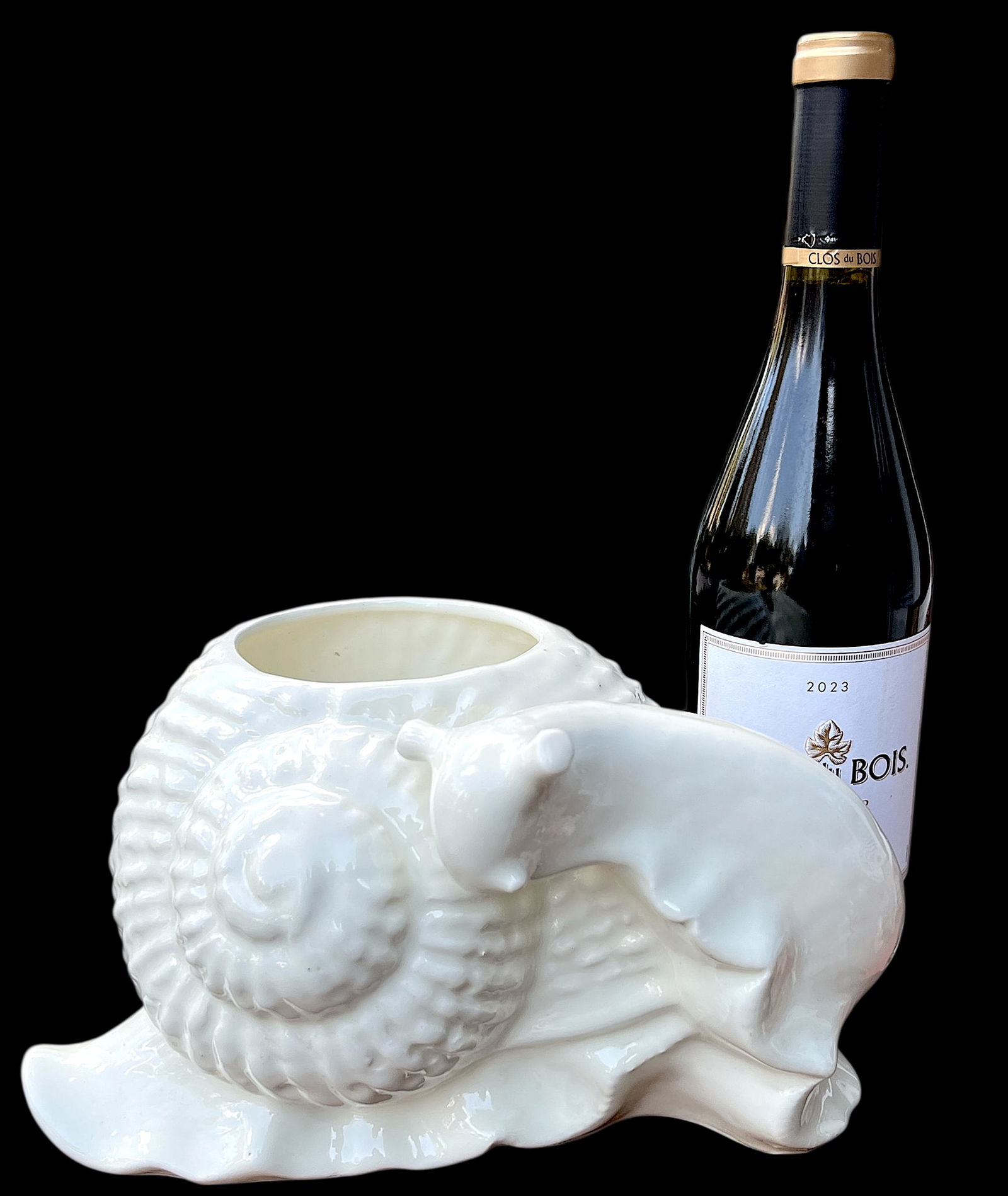 1960s Spanish White Majolica Snail Planter Cachepot Highly Detailed & Sculptural - 2