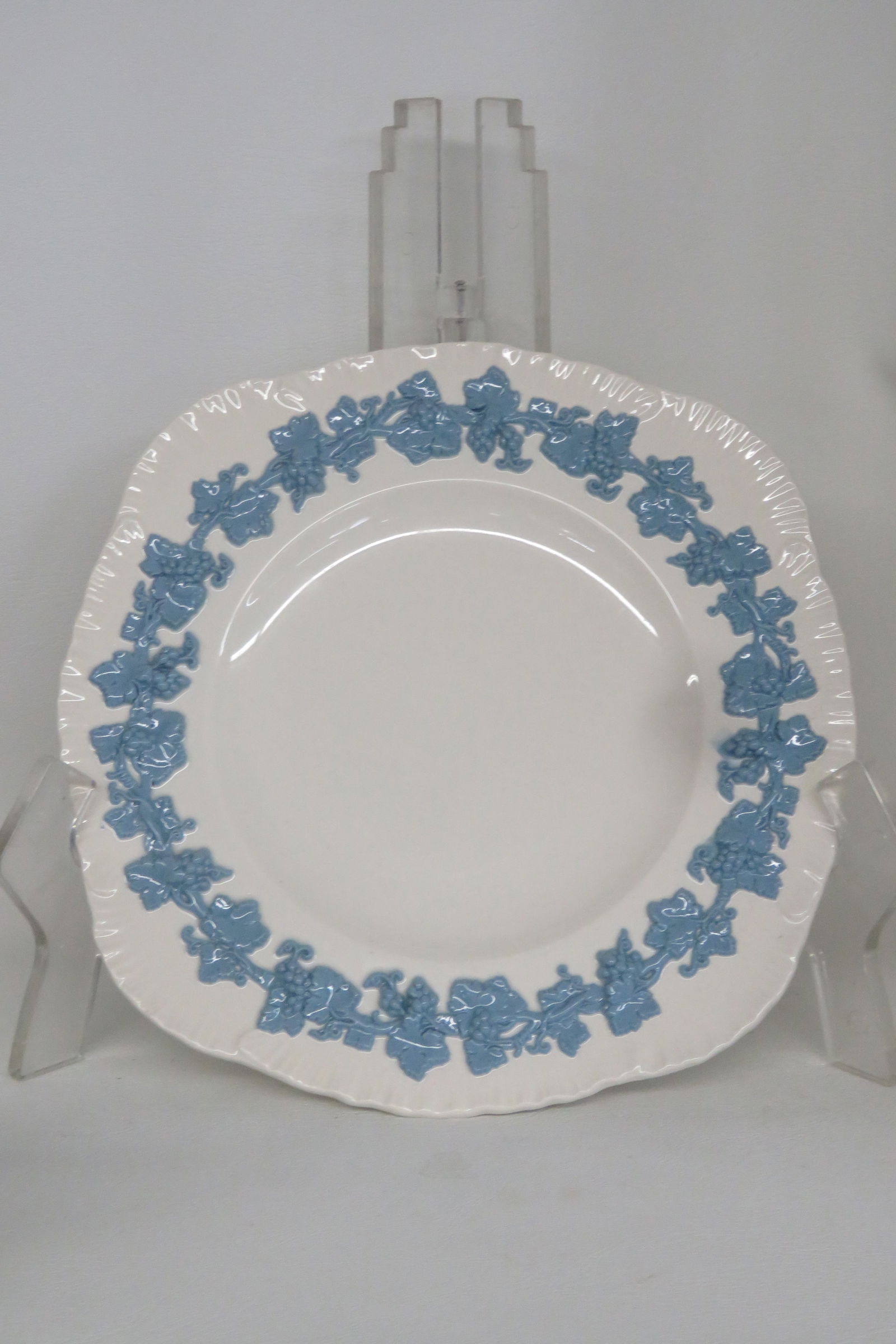 Wedgwood Embossed White Blue Queens Ware Cake Cookie Serving Dish Plate 4550b - 6
