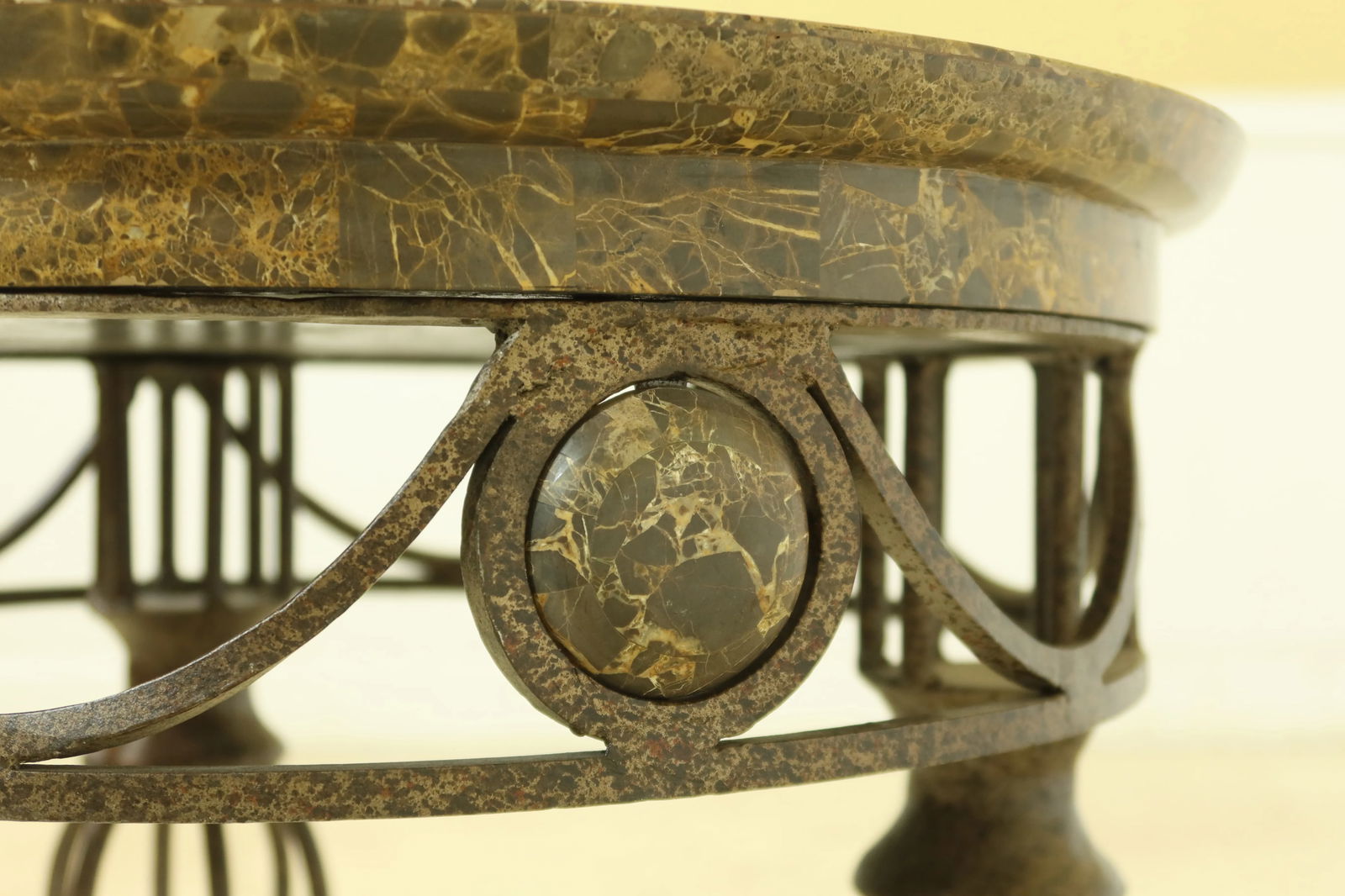 Maitland Smith Round Marble Top Iron Base Table - 6