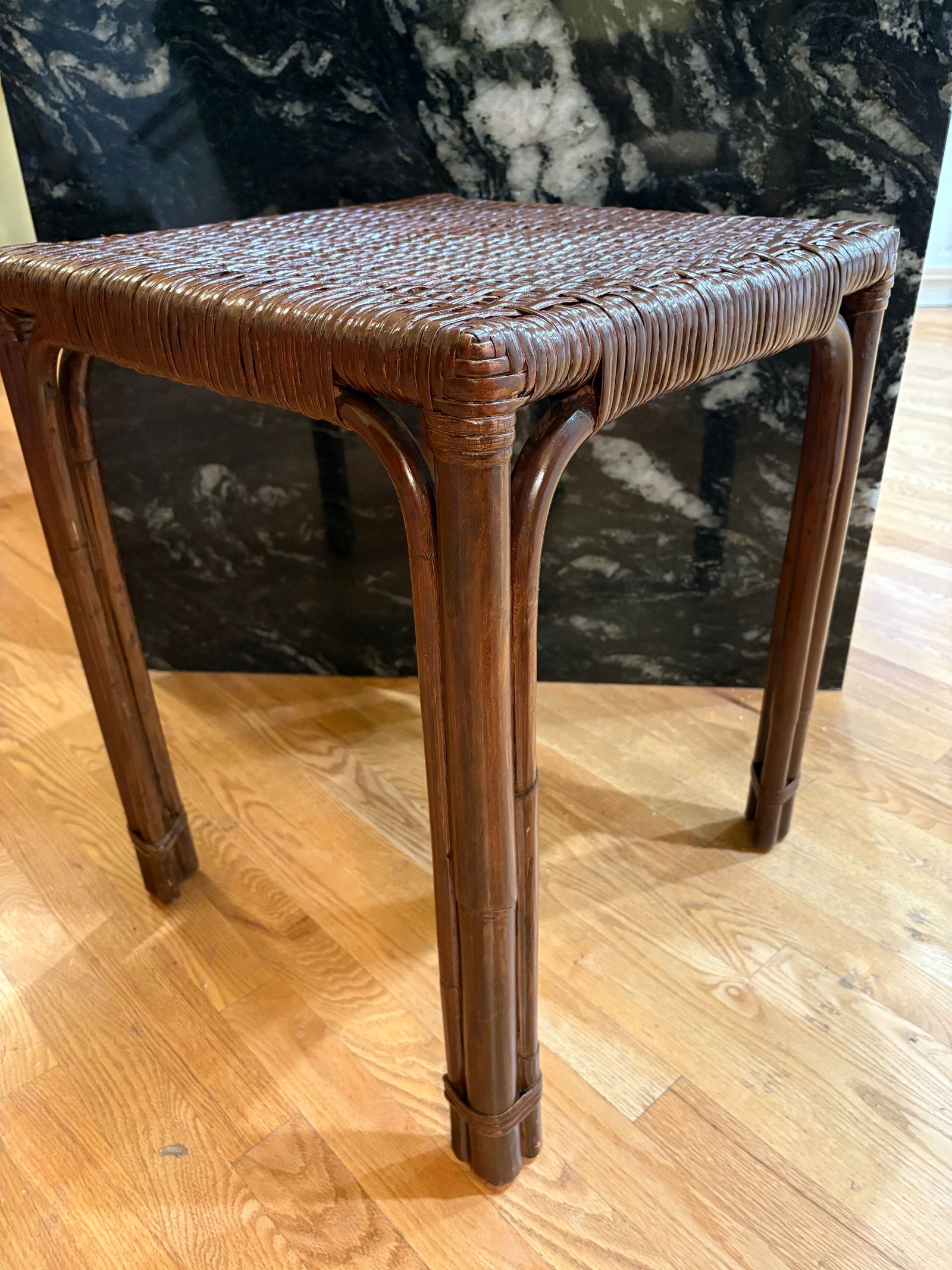 Vintage Mahogany Color Wicker End Tables, a Pair - 2