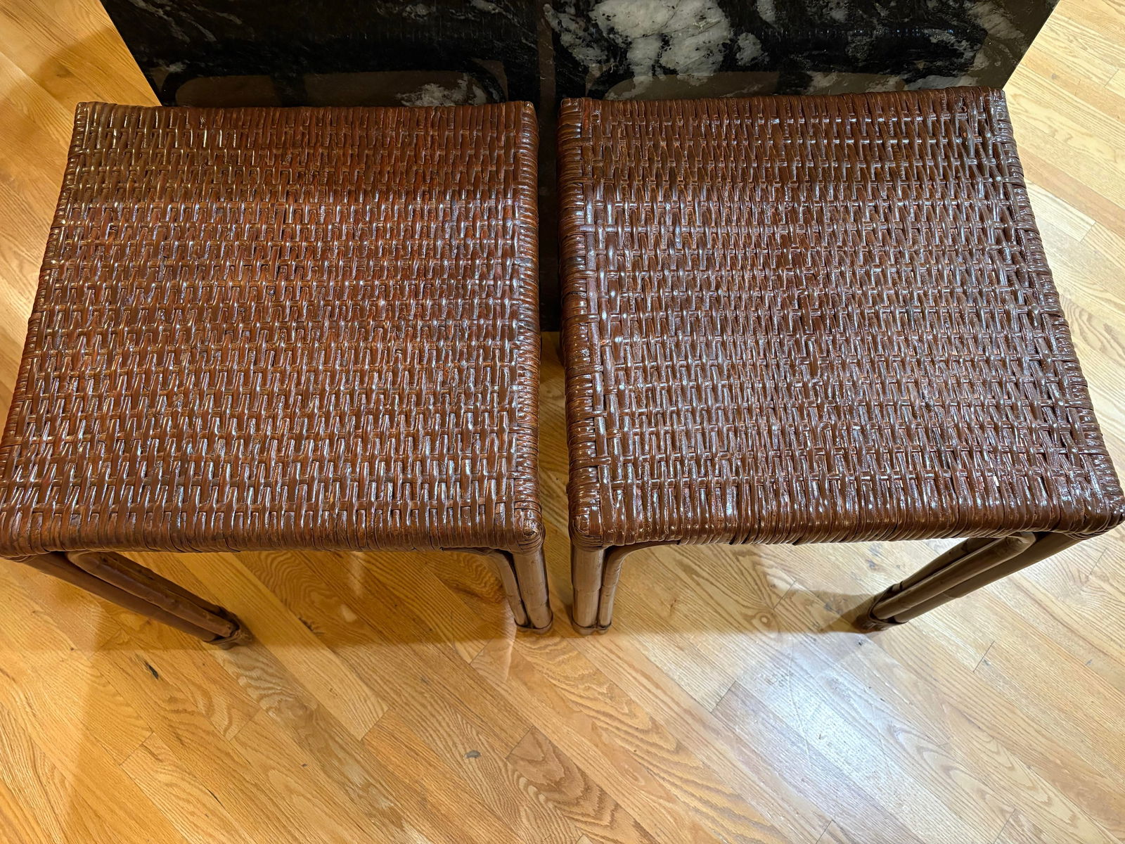Vintage Mahogany Color Wicker End Tables, a Pair - 3