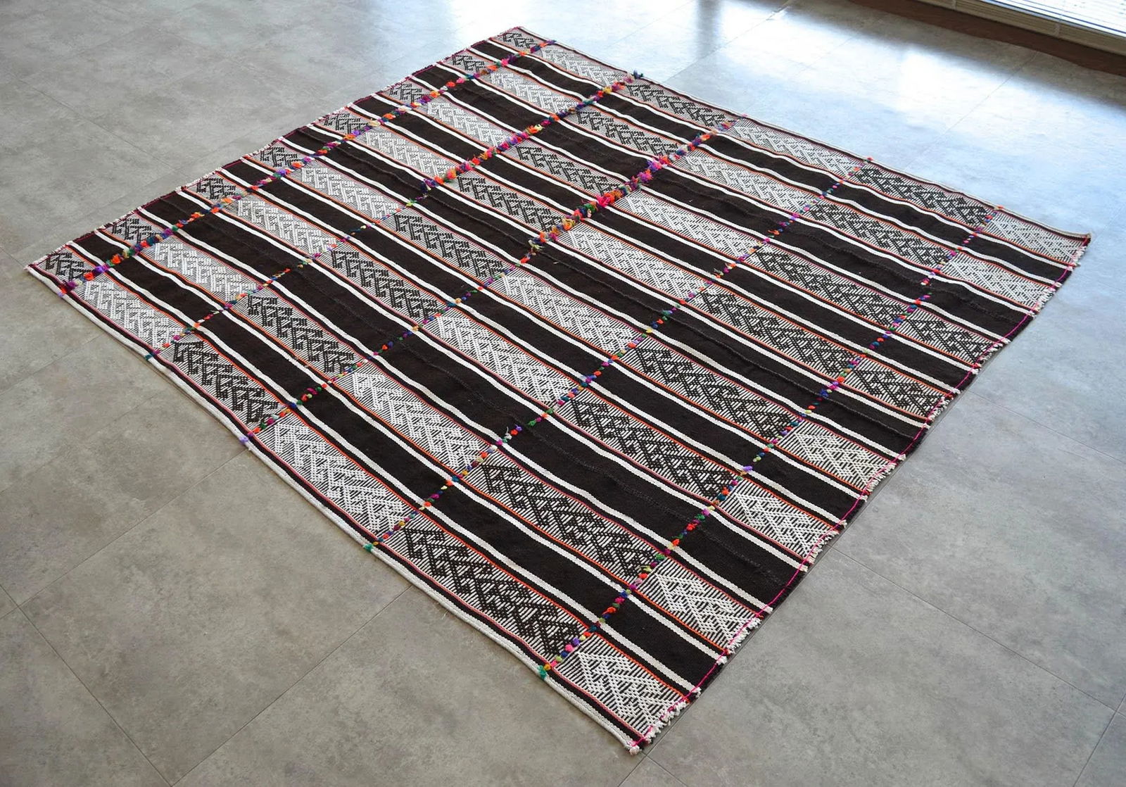 1970s Anatolian Braided Hand Woven Kilim Rug - 2
