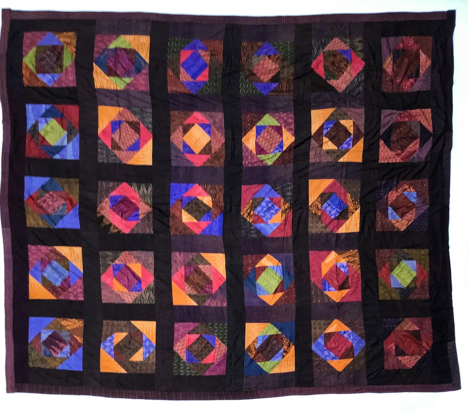 Antique Silk Thailand Artisan Large Patchwork Batik Throw Wall Hanging - 13