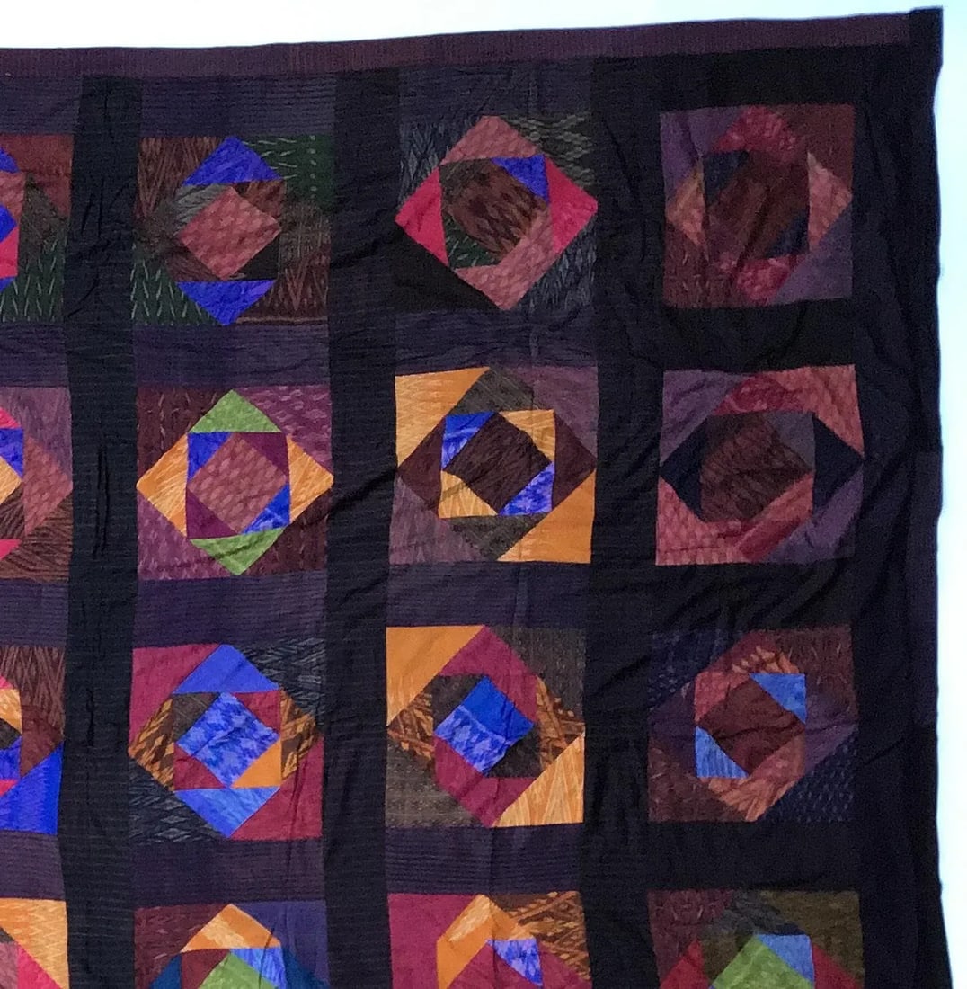 Antique Silk Thailand Artisan Large Patchwork Batik Throw Wall Hanging - 3