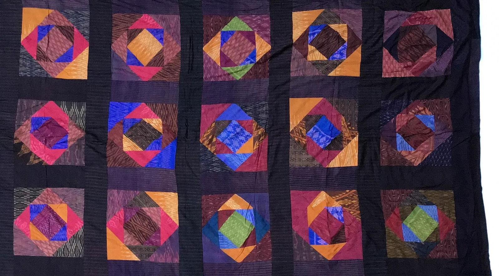 Antique Silk Thailand Artisan Large Patchwork Batik Throw Wall Hanging - 9