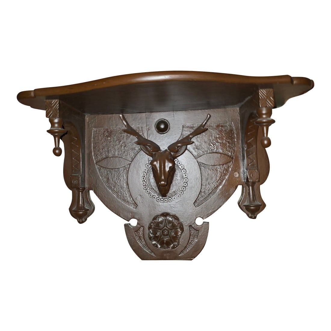19th C Wall Shelf With Deer Head Carving (1 of 8)