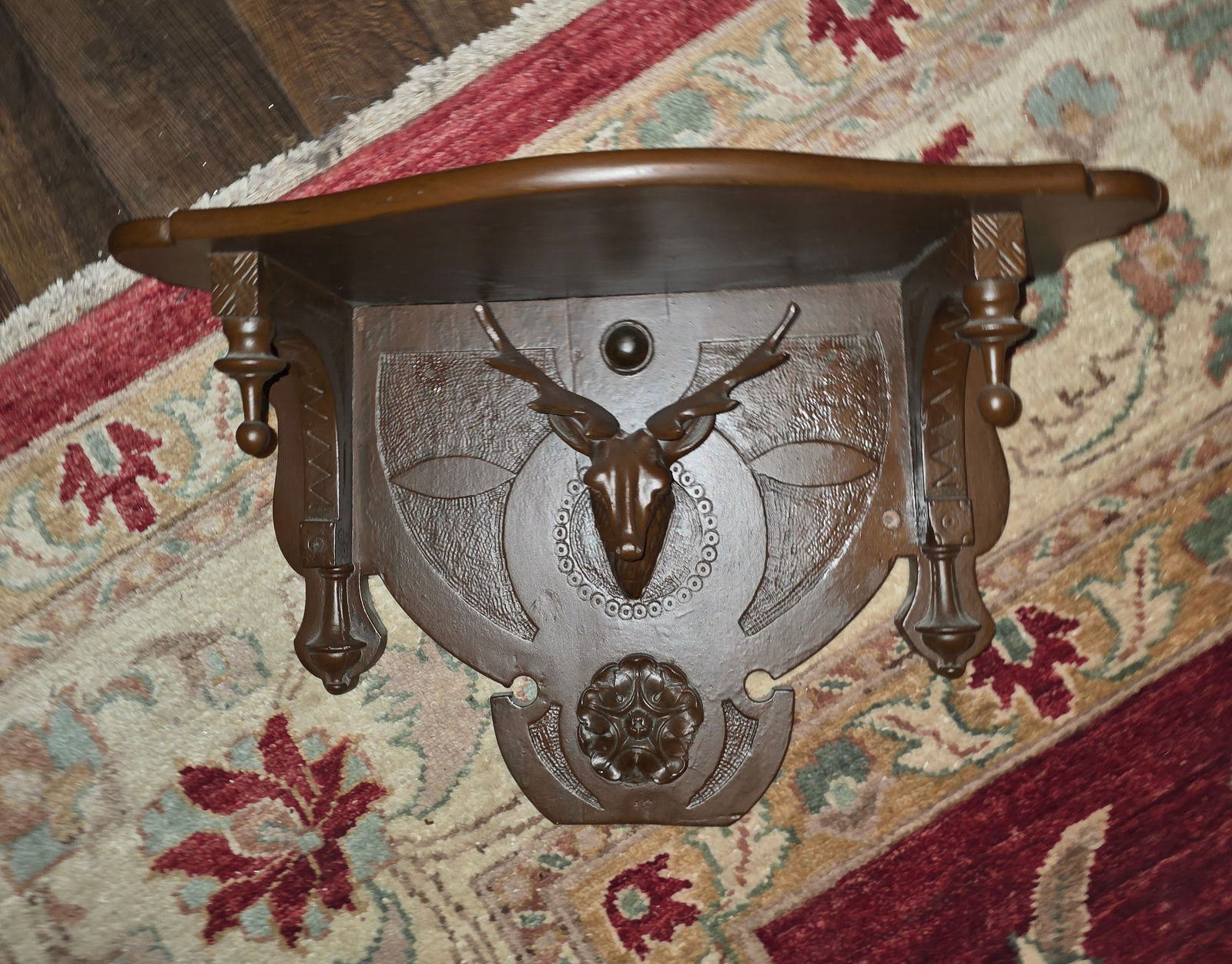 19th C Wall Shelf With Deer Head Carving - 2