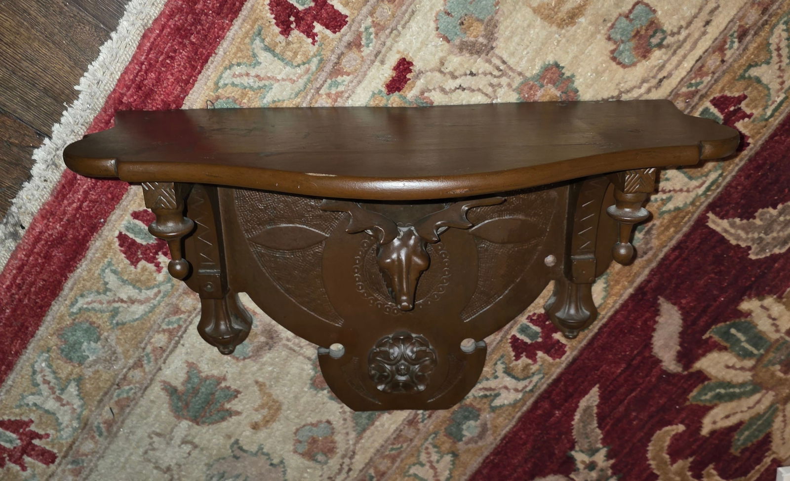 19th C Wall Shelf With Deer Head Carving - 4
