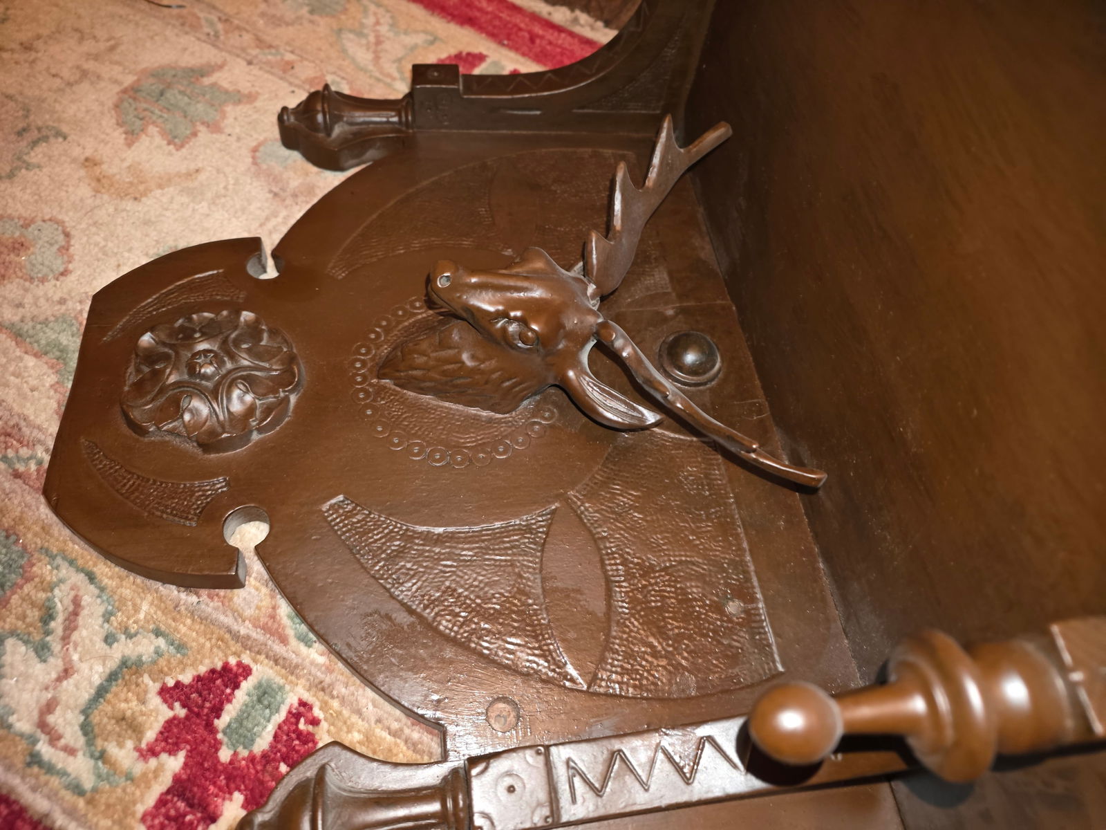 19th C Wall Shelf With Deer Head Carving - 5