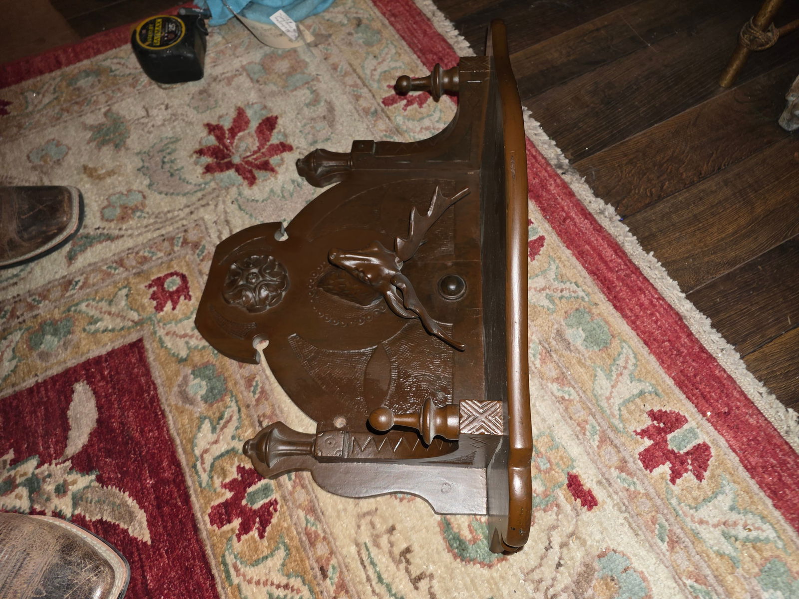 19th C Wall Shelf With Deer Head Carving - 7