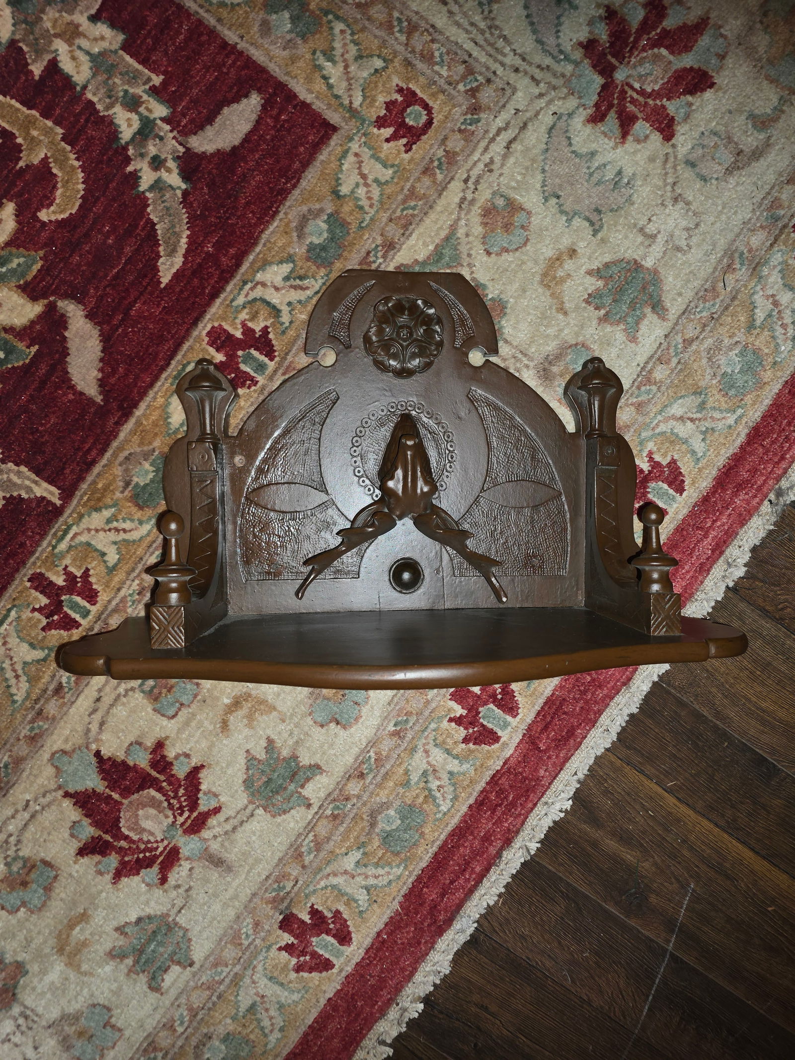 19th C Wall Shelf With Deer Head Carving - 8