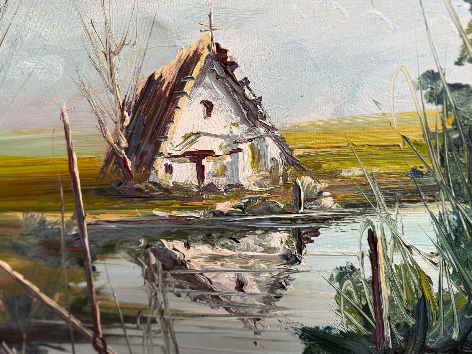 Landscape with Hut oil on Canvas Painting Mediterranean Spanish , Rocamora - 17